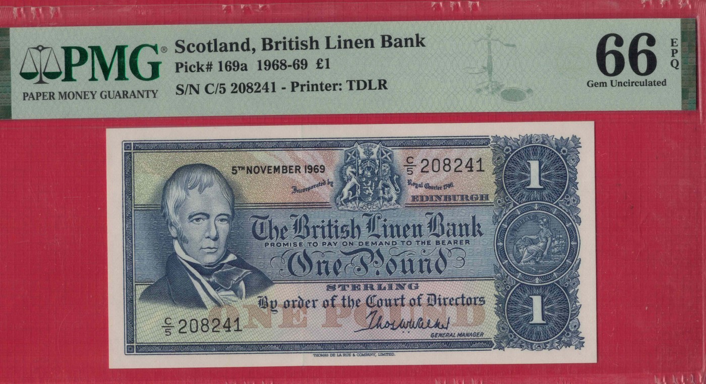 苏格兰1969年1镑 P-169a 欧洲纸币 实物图 UNC