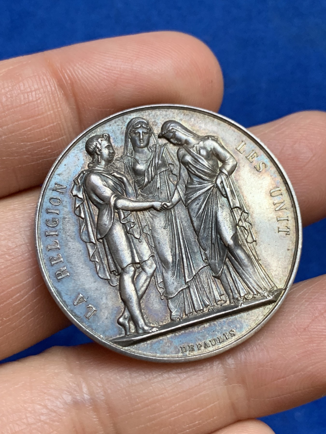 《竞宝斋》第237场- 周日，周一，周二，周日 疯狂4连拍 (全场包邮) 法国1896年结婚银质纪念奖章，22.25g，36.3mm，丰饶角边铭