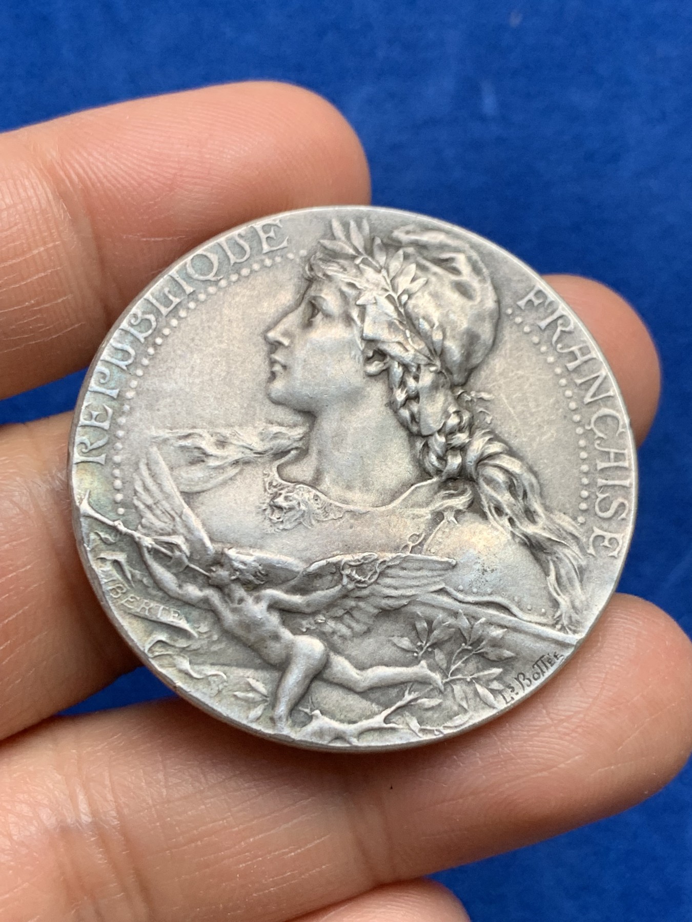 《竞宝斋》第237场- 周日，周一，周二，周日 疯狂4连拍 (全场包邮) 法国玛丽安娜银章，卢瓦尔-谢尔省农业展，33.53g，40mm，丰饶角边铭，边有轻磕