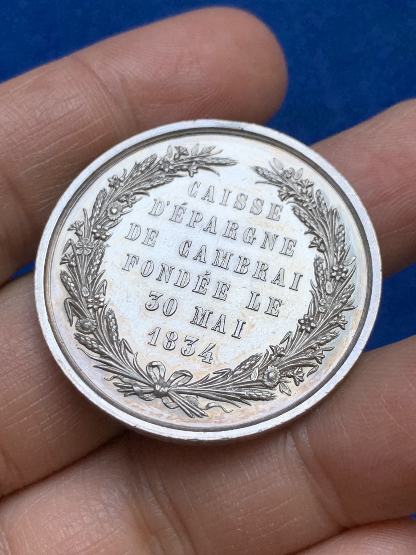 《竞宝斋》第237场- 周日，周一，周二，周日 疯狂4连拍 (全场包邮) 法国康布雷储蓄银行银质代币jeton，16.55m，35.6mm，丰饶角边铭