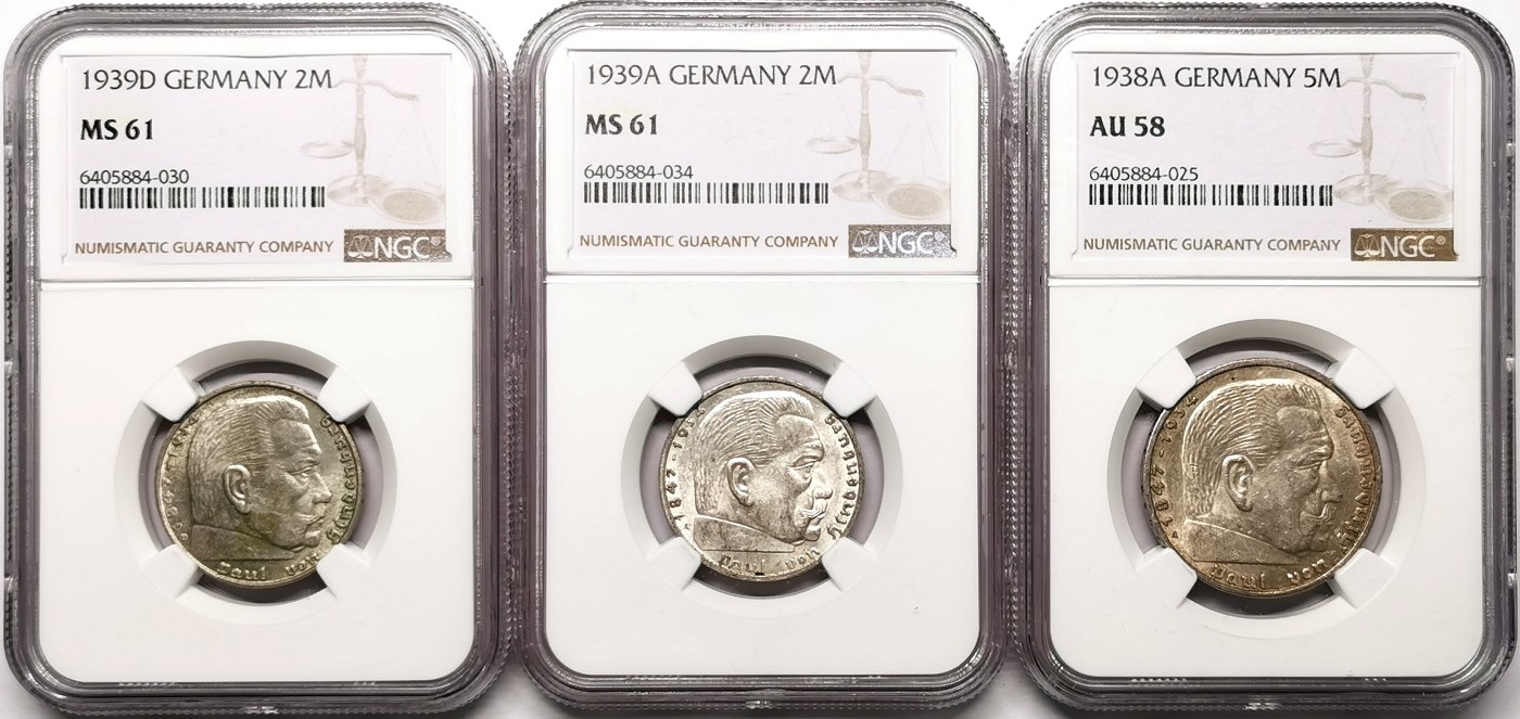 凡希社世界钱币微拍第二百五十九期 德国兴登堡2/5马克三枚一组NGC①