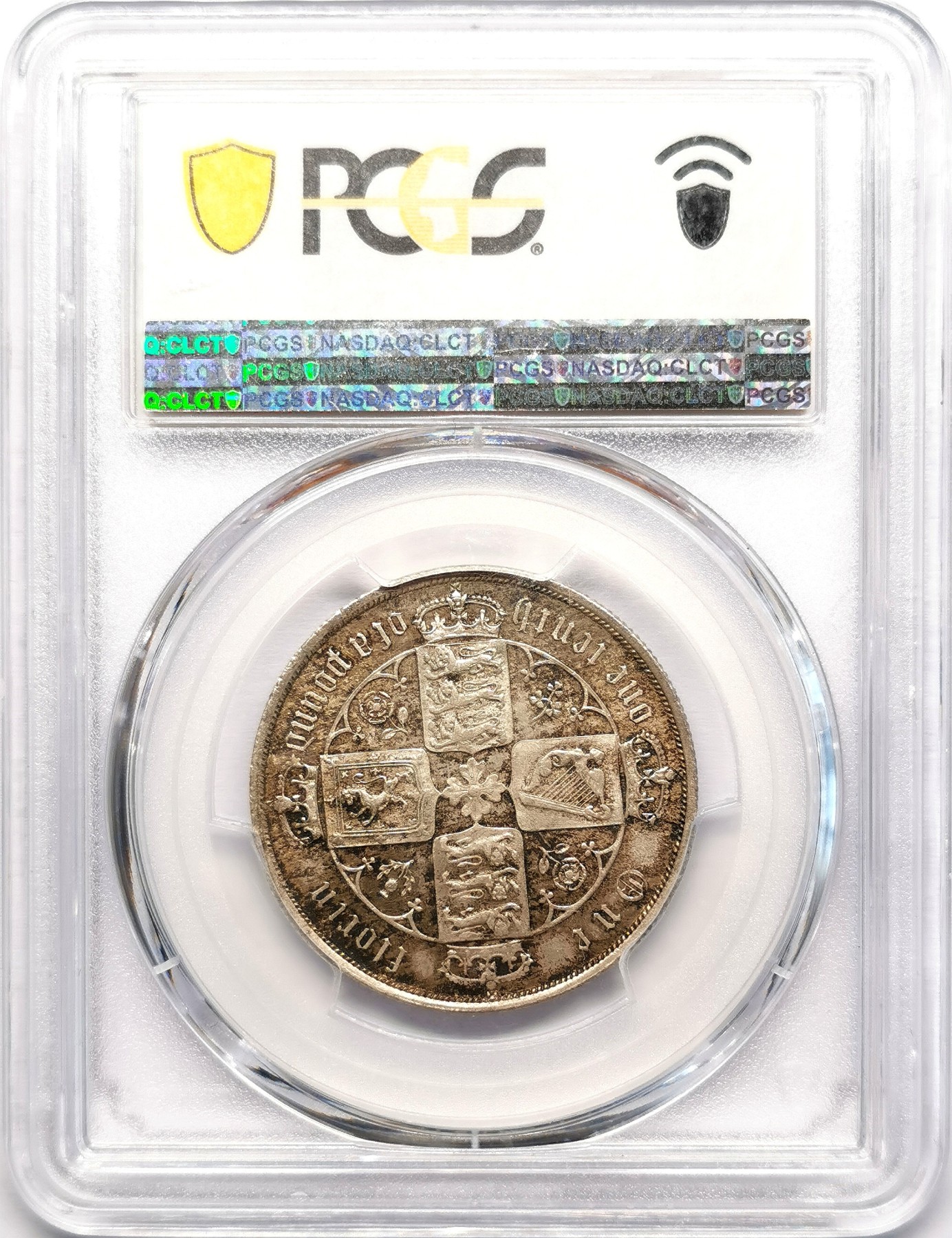 凡希社世界钱币微拍第二百五十九期 荐！1886英国小维哥特式佛罗林PCGS-MS64 华丽的黑金环彩，个性化的视觉审美，被PCGS选为封面顶格币！