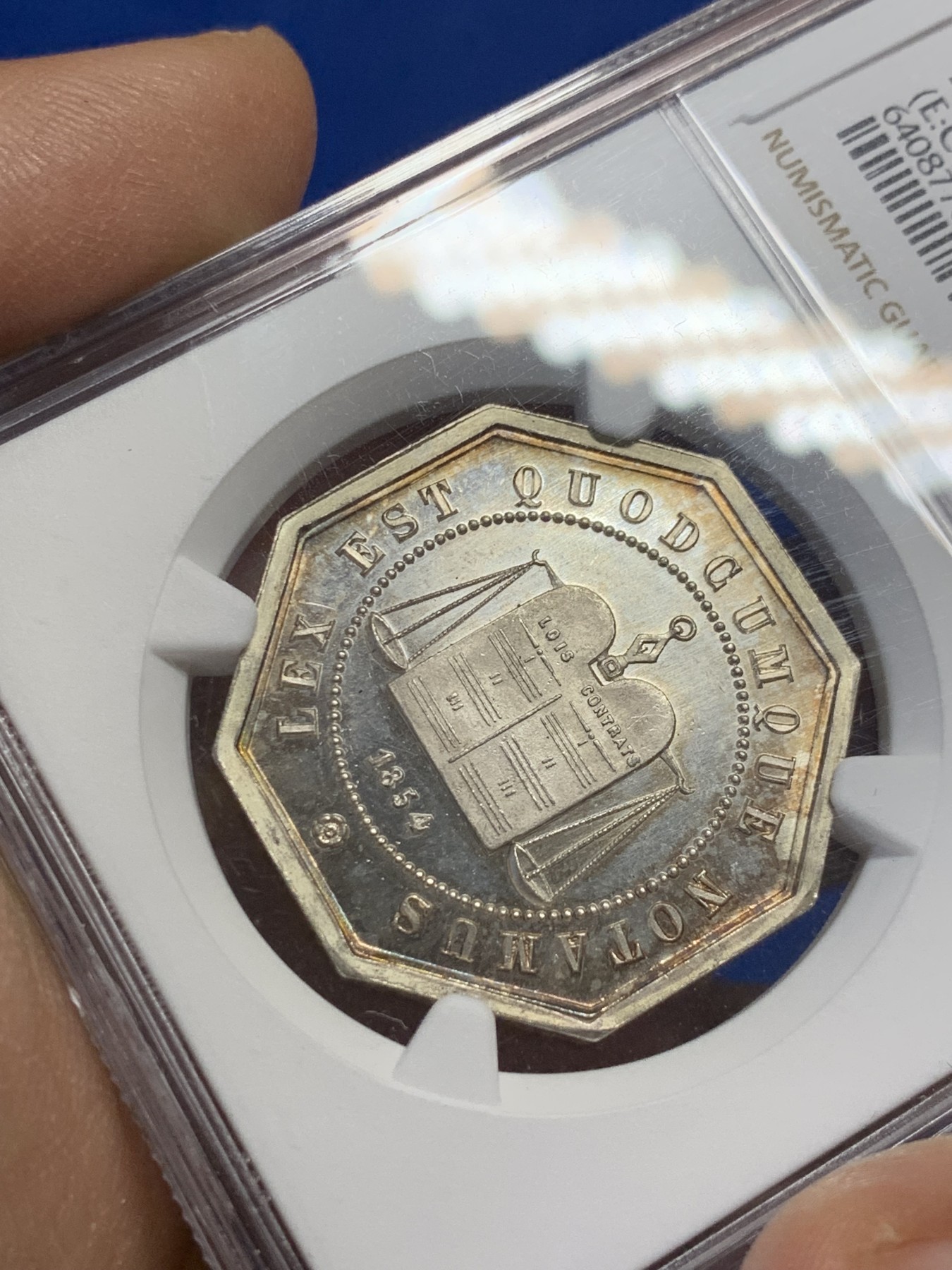 《竞宝斋》第237场- 周日，周一，周二，周日 疯狂4连拍 (全场包邮) NGC-MS65 法国1854年亚眠公证处八角银质代币