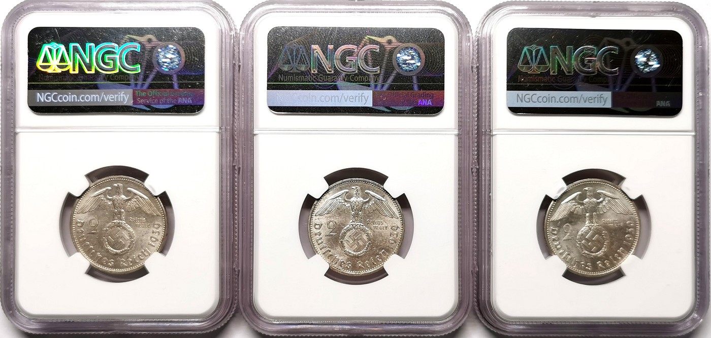 凡希社世界钱币微拍第二百五十九期 德国兴登堡2/5马克三枚一组NGC-MS62