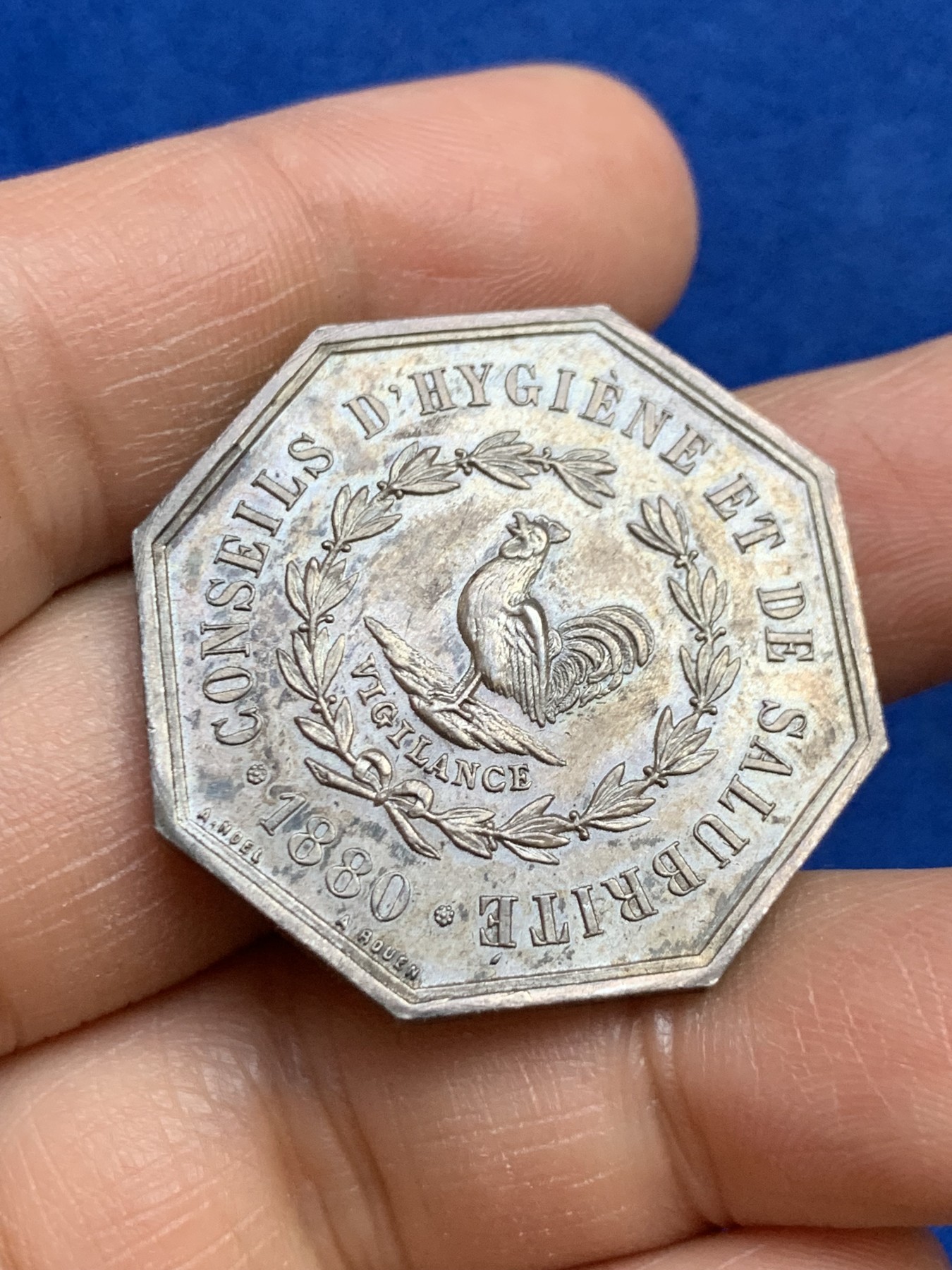 《竞宝斋》第237场- 周日，周一，周二，周日 疯狂4连拍 (全场包邮) 法国公鸡八角银章，下塞纳省公共援助医学会，18.7g，33.7mm，丰饶角边铭