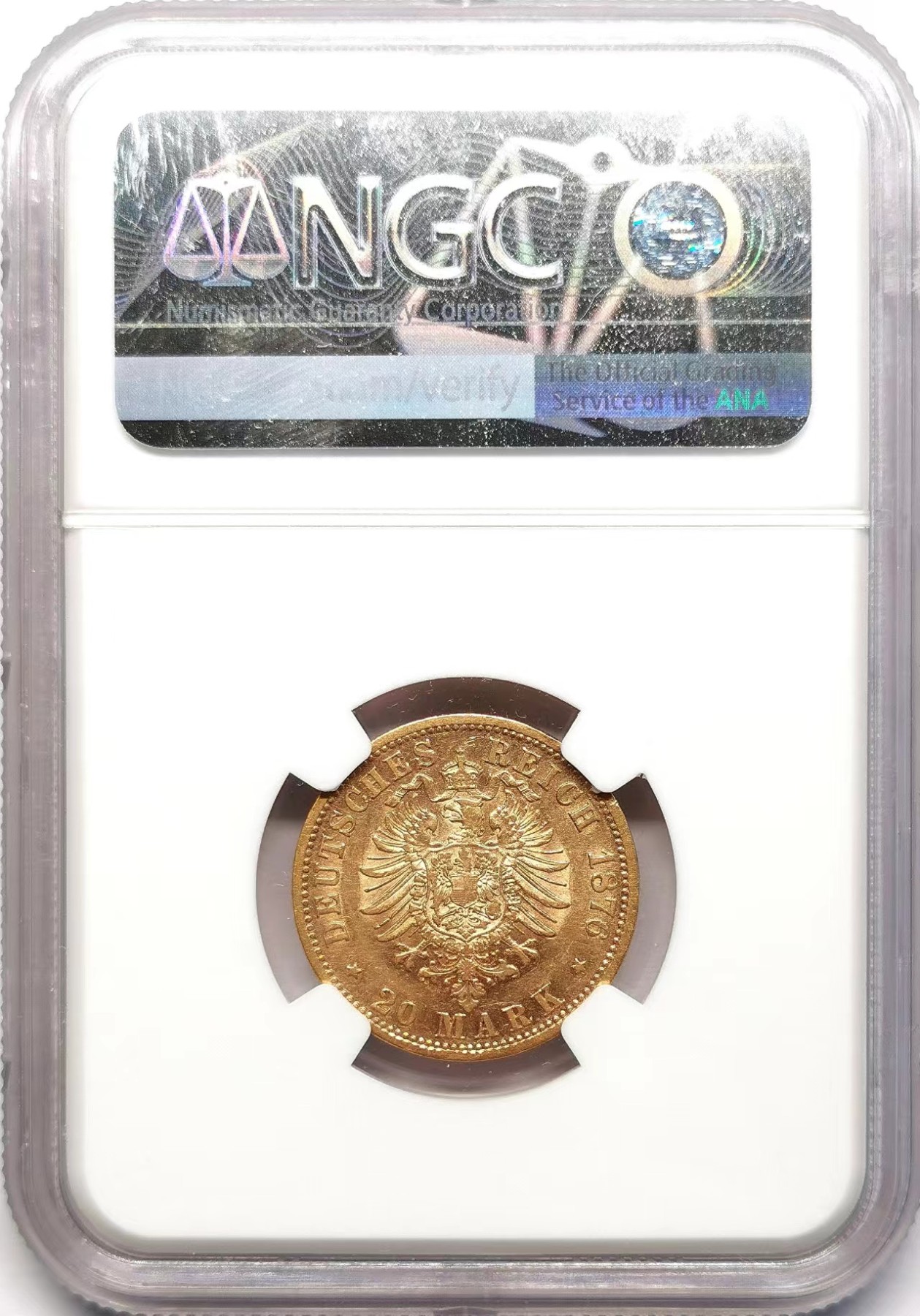 凡希社世界钱币微拍第二百五十九期 1876F符腾堡短翅鹰20马克金币NGC-AU53 7.965g，900金