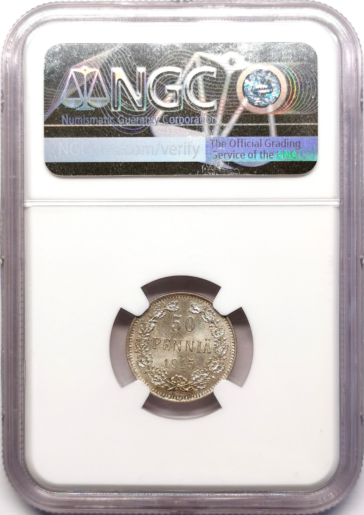 凡希社世界钱币微拍第二百五十九期 1915芬兰50芬尼银币NGC-MS66