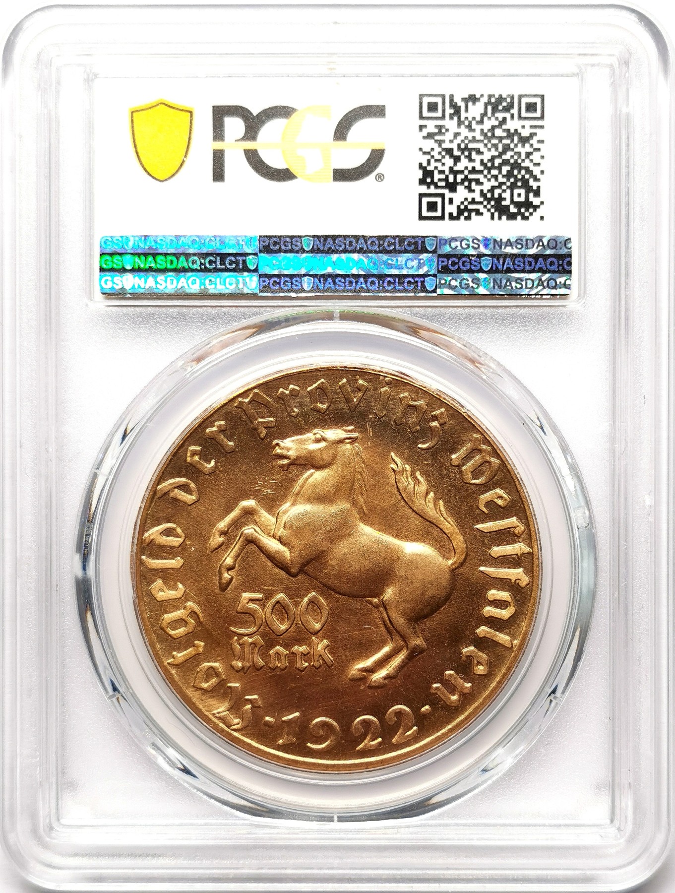 凡希社世界钱币微拍第二百五十九期 1922威斯特伐利亚马币500马克PCGS-MS66高分顶级品！