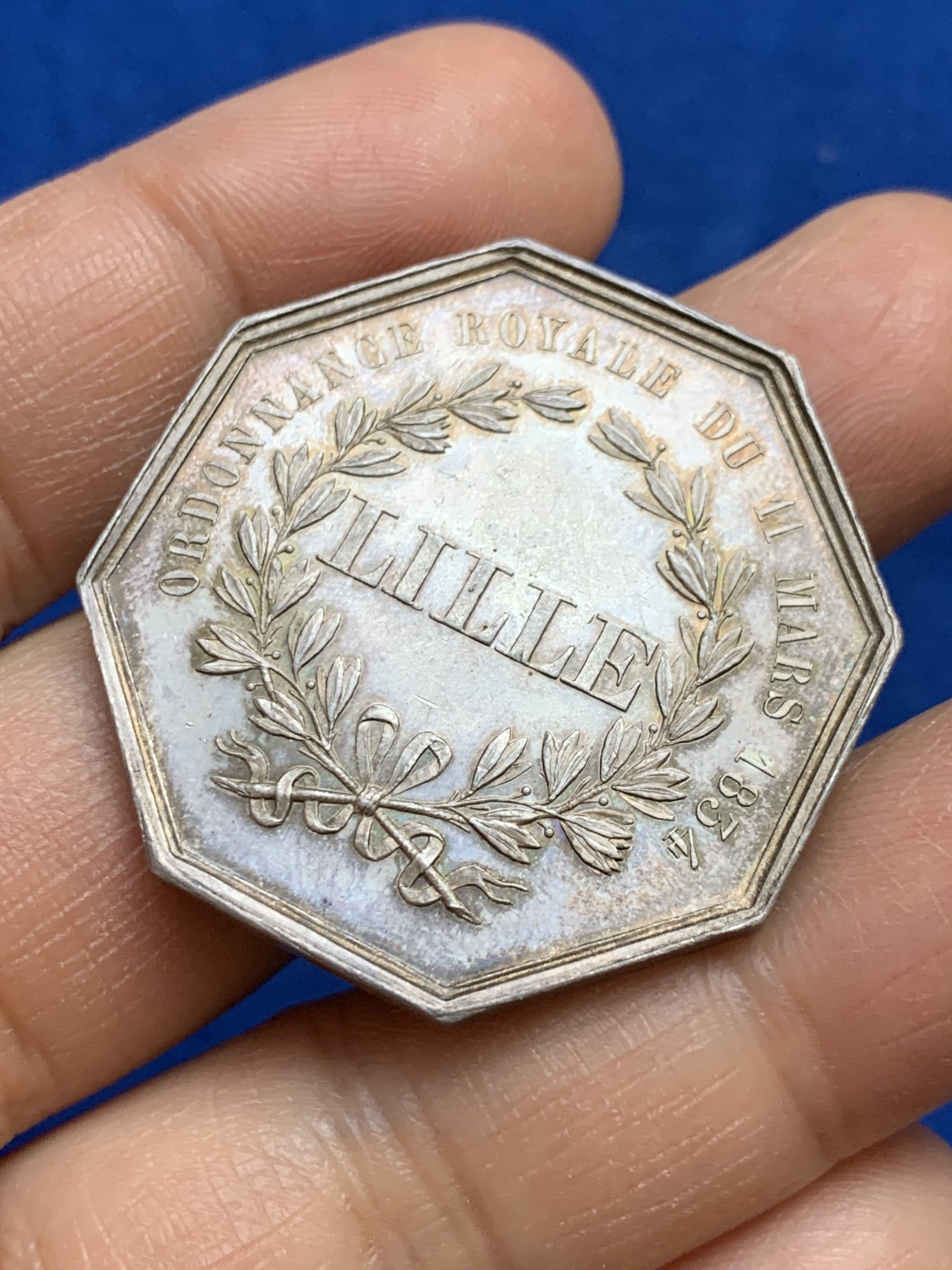 《竞宝斋》第237场- 周日，周一，周二，周日 疯狂4连拍 (全场包邮) 法国八角银章，里尔储蓄银行，21.34g，36.5mm，丰饶角边铭，大规格，油性包浆状态很好