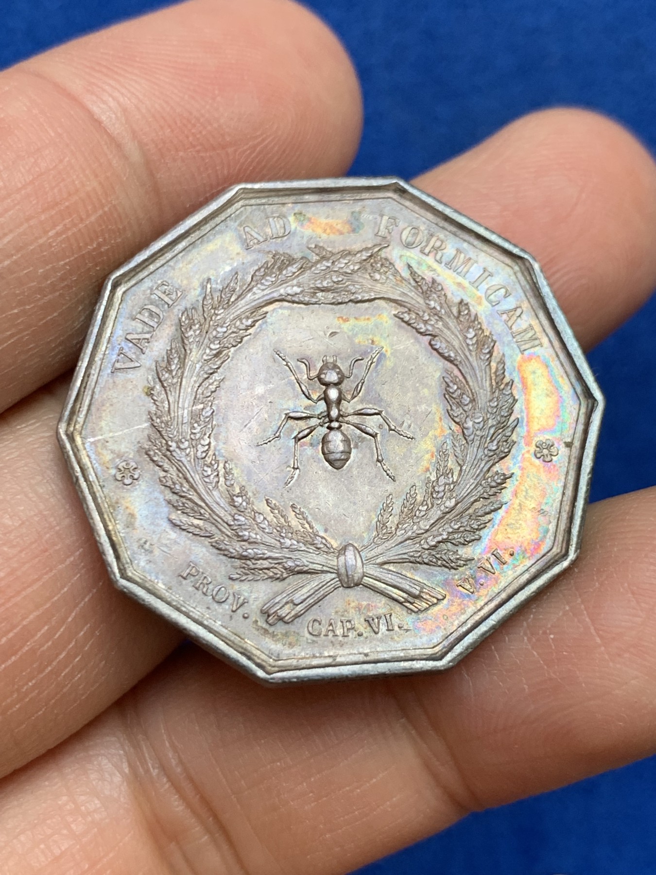 《竞宝斋》第237场- 周日，周一，周二，周日 疯狂4连拍 (全场包邮) 法国十角银质jeton代币，里昂储蓄银行，铭文“如蚂蚁般一点点储蓄”，15.72g，32.7mm，手指边铭