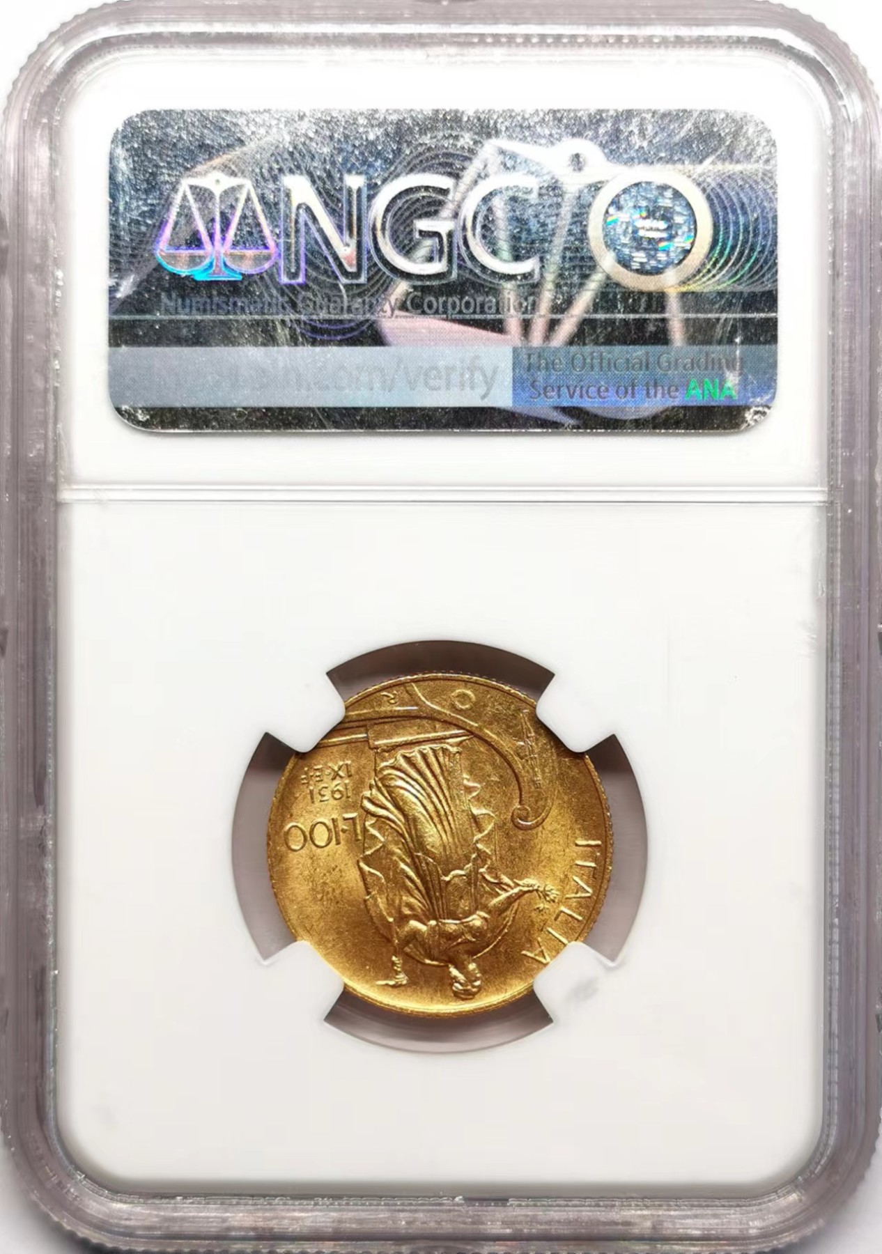 凡希社世界钱币微拍第二百五十九期 1931R意大利埃曼努尔三世100里拉金币NGC-MS62 8.799g，900金