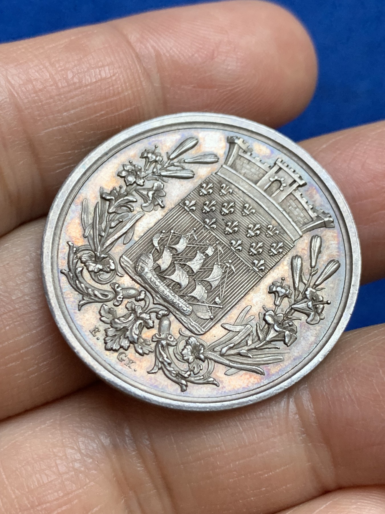 《竞宝斋》第237场- 周日，周一，周二，周日 疯狂4连拍 (全场包邮) 法国巴黎塞纳河行政区银质代币，塞纳河河神，11.33g，32.6mm，早期无边铭