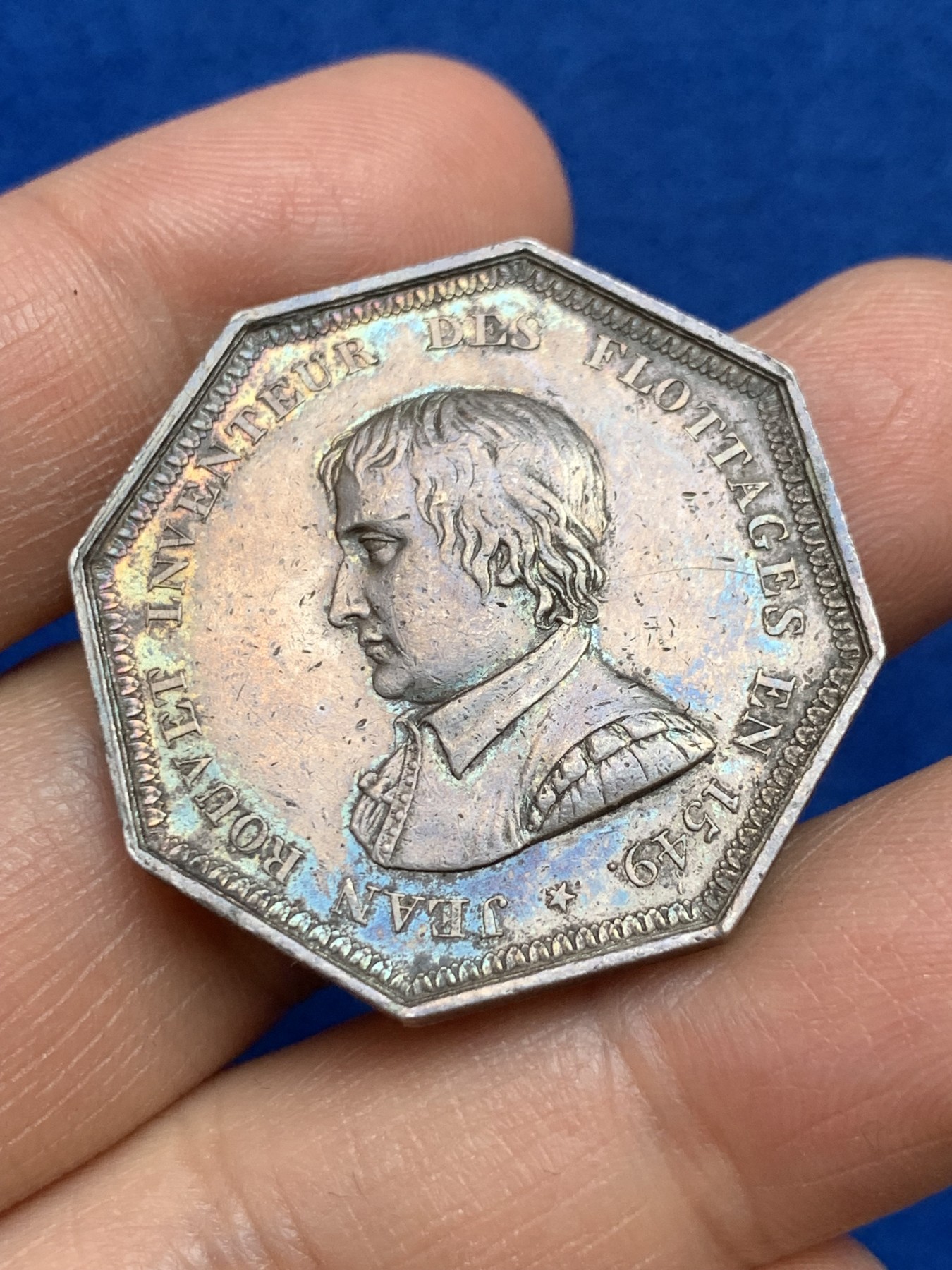 《竞宝斋》第237场- 周日，周一，周二，周日 疯狂4连拍 (全场包邮) 法国伐木协会八角银质代币，15.07g，33.2mm，早期无边铭