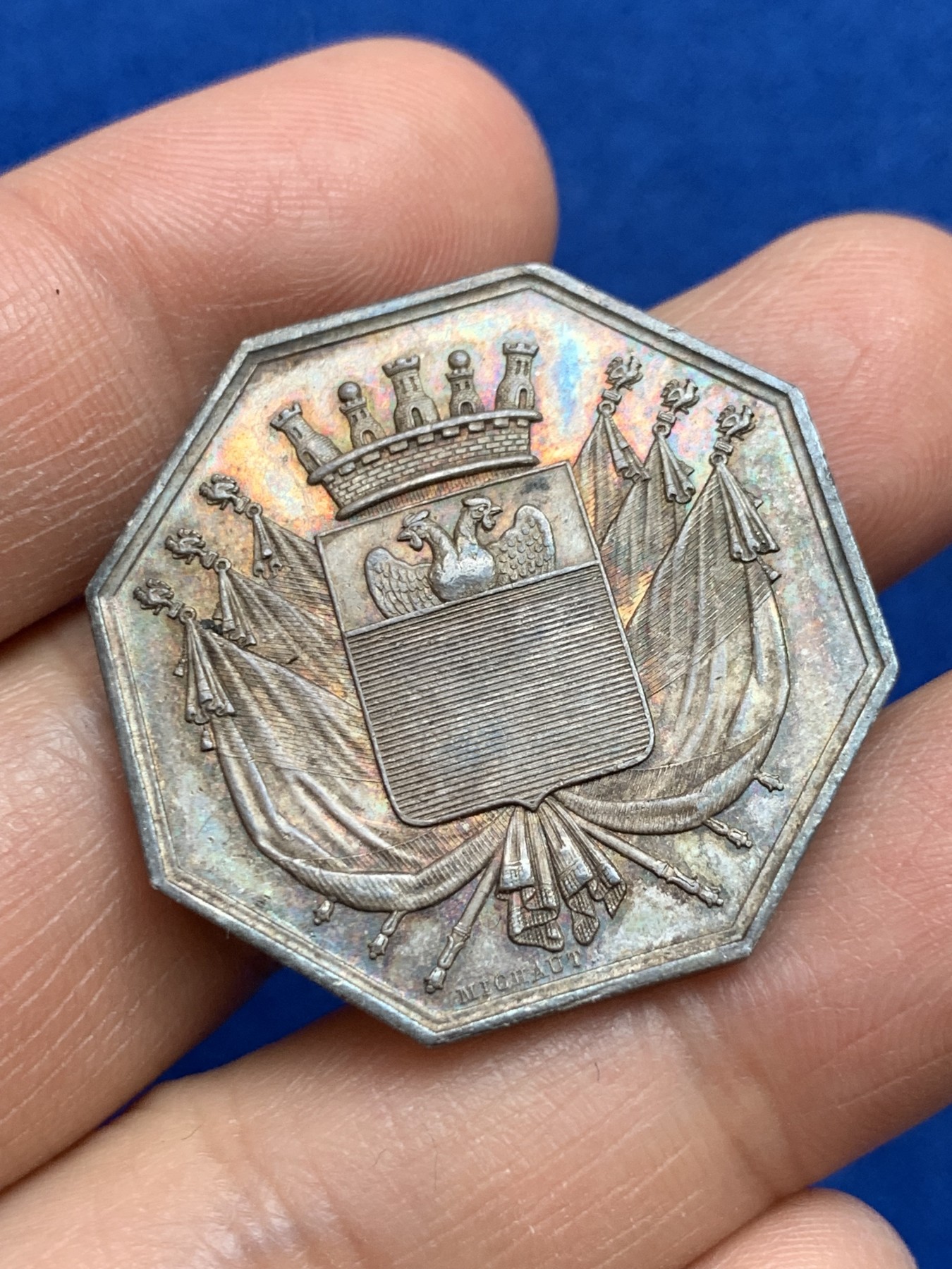 《竞宝斋》第237场- 周日，周一，周二，周日 疯狂4连拍 (全场包邮) 法国凡尔赛市政委员会八角银质代币，16.02g，32.8mm，早期无边铭