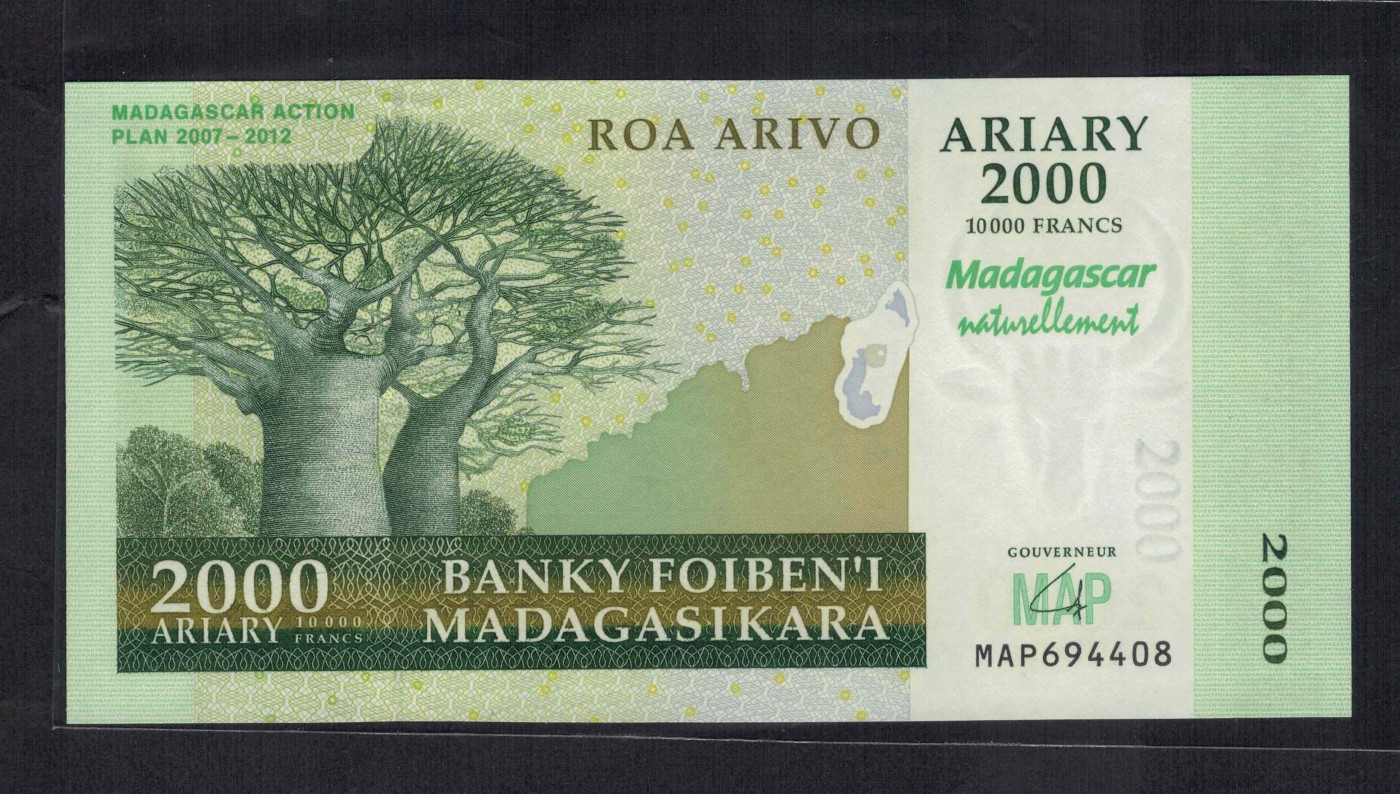 马达加斯加2007年(2008年)2000阿里阿鲁 纪念钞 非洲纸币 实物图 UNC