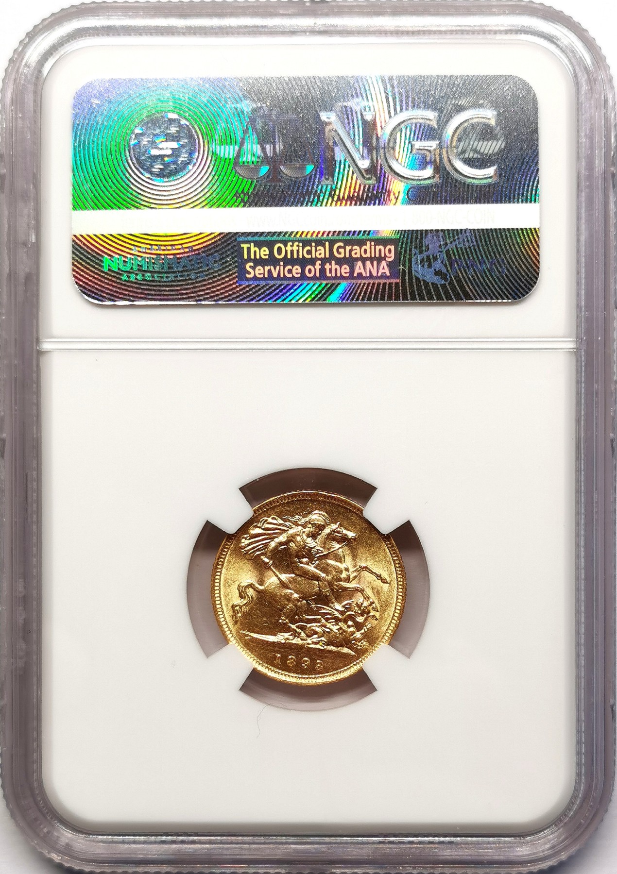 凡希社世界钱币微拍第二百五十九期 1893英国老维批纱1/2索维林金币NGC-MS63 3.994g，917金