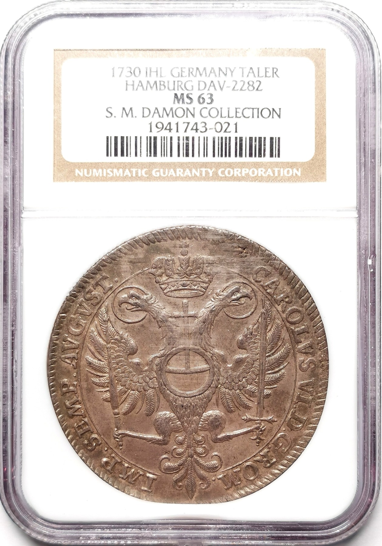 凡希社世界钱币微拍第二百五十九期 荐！1730IHL汉堡自由市纪念奥格斯堡忏悔200周年泰勒大银NGC-MS63 来自著名的DAMON集藏，传世品质！