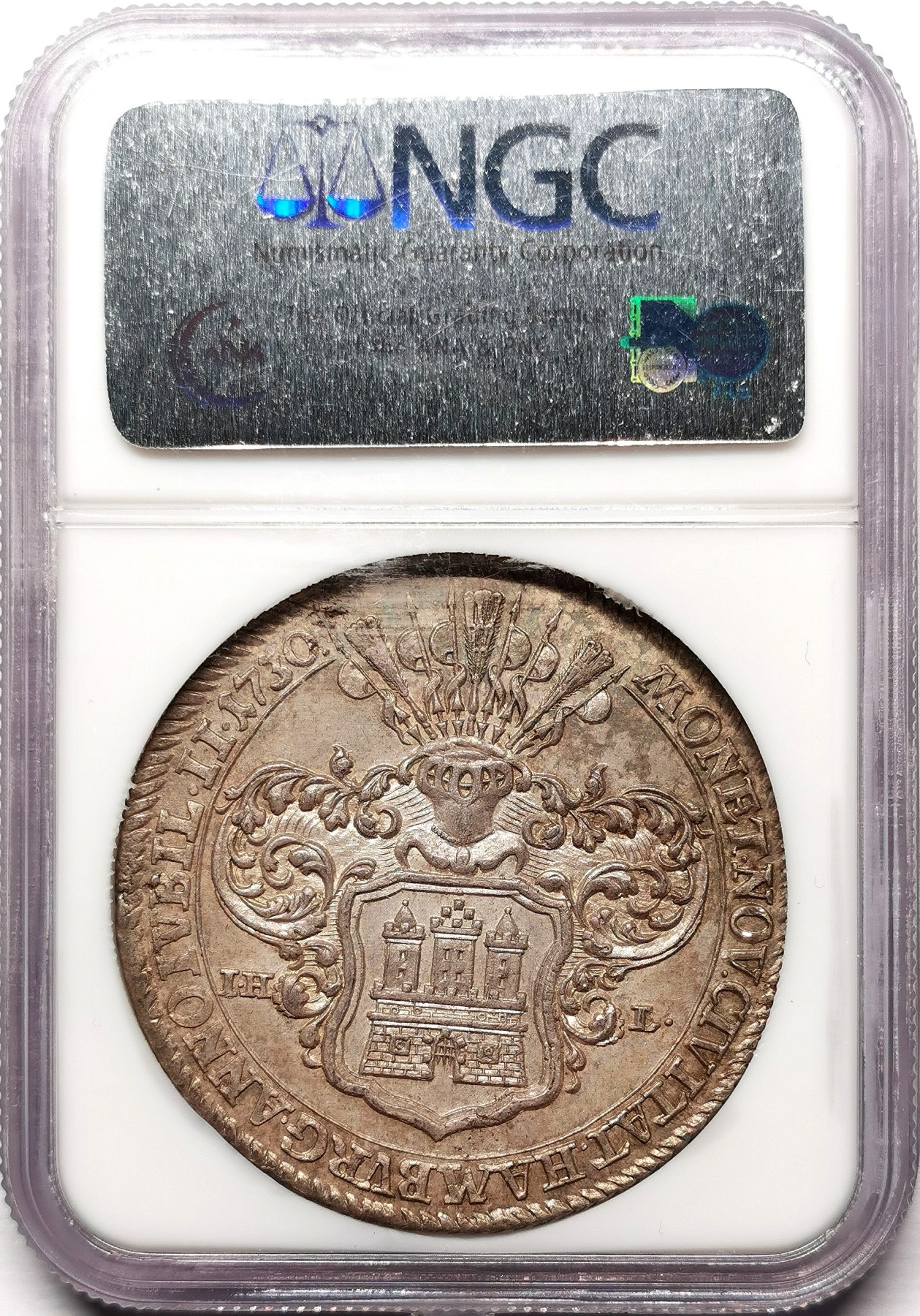 凡希社世界钱币微拍第二百五十九期 荐！1730IHL汉堡自由市纪念奥格斯堡忏悔200周年泰勒大银NGC-MS63 来自著名的DAMON集藏，传世品质！