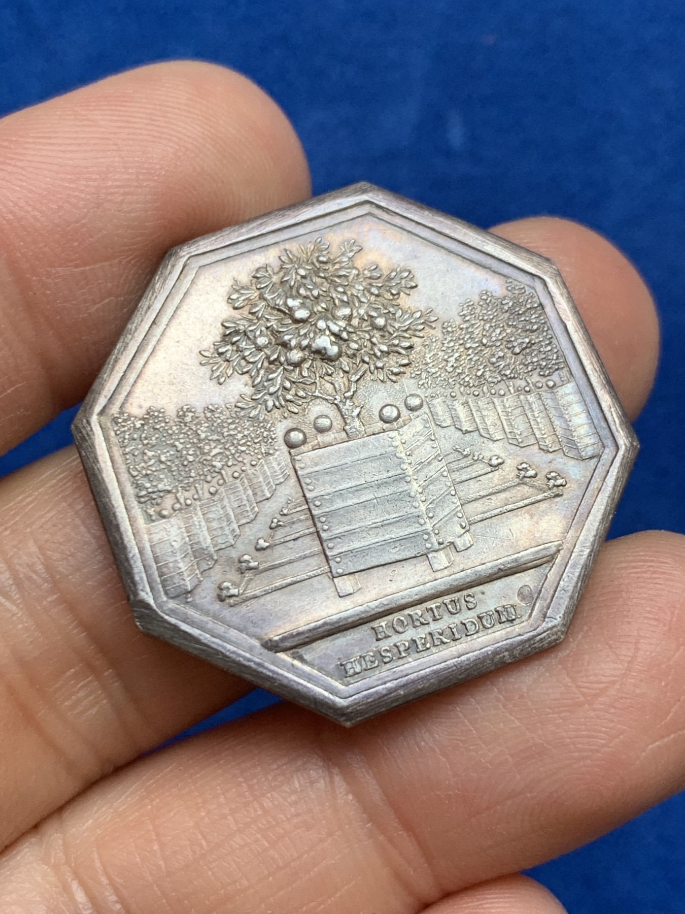 《竞宝斋》第237场- 周日，周一，周二，周日 疯狂4连拍 (全场包邮) 法国八角银质代币，霍图斯橘园，13.38g，31.8mm，早期无边铭