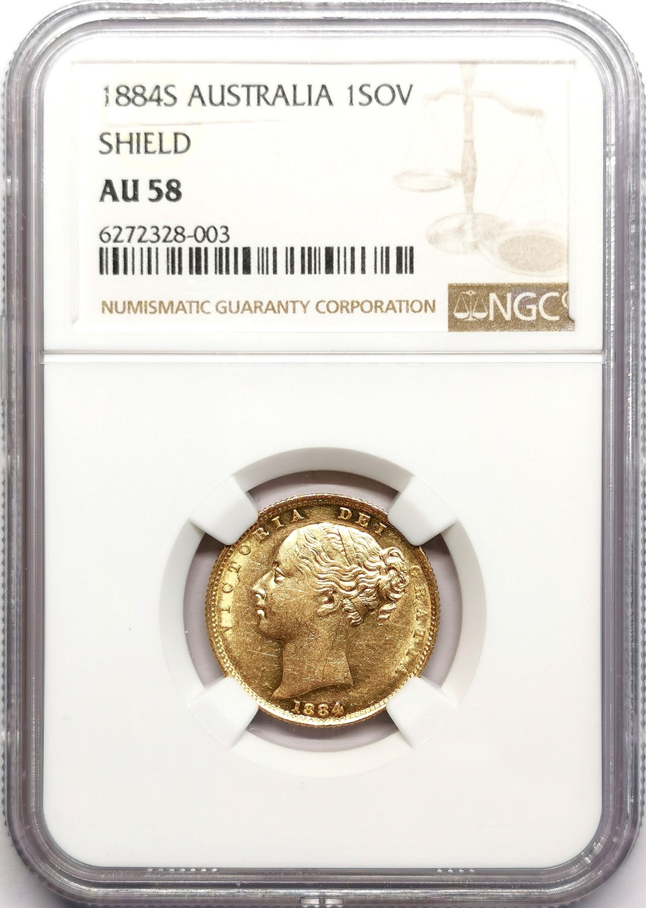 凡希社世界钱币微拍第二百五十九期 1884S澳大利亚小维索维林金币NGC-AU58 悉尼厂