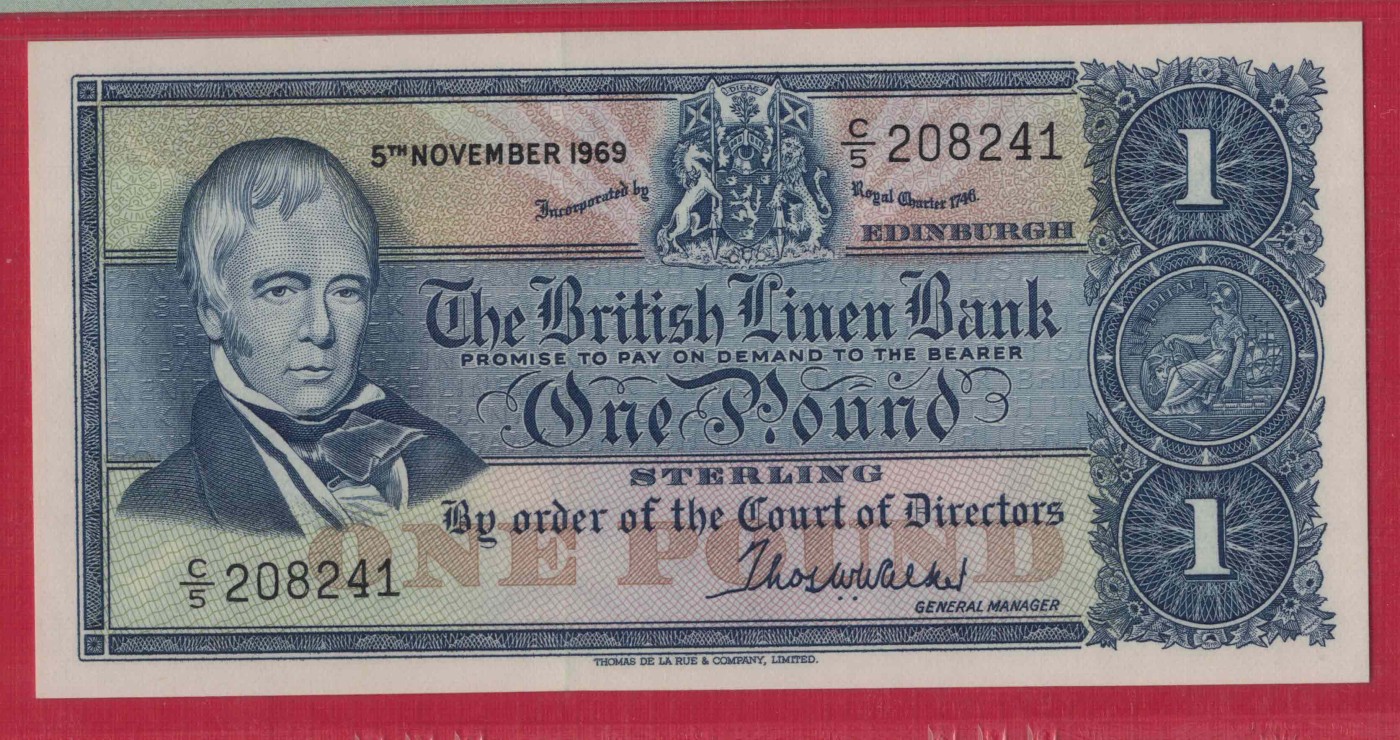 苏格兰1969年1镑 P-169a 欧洲纸币 实物图 UNC