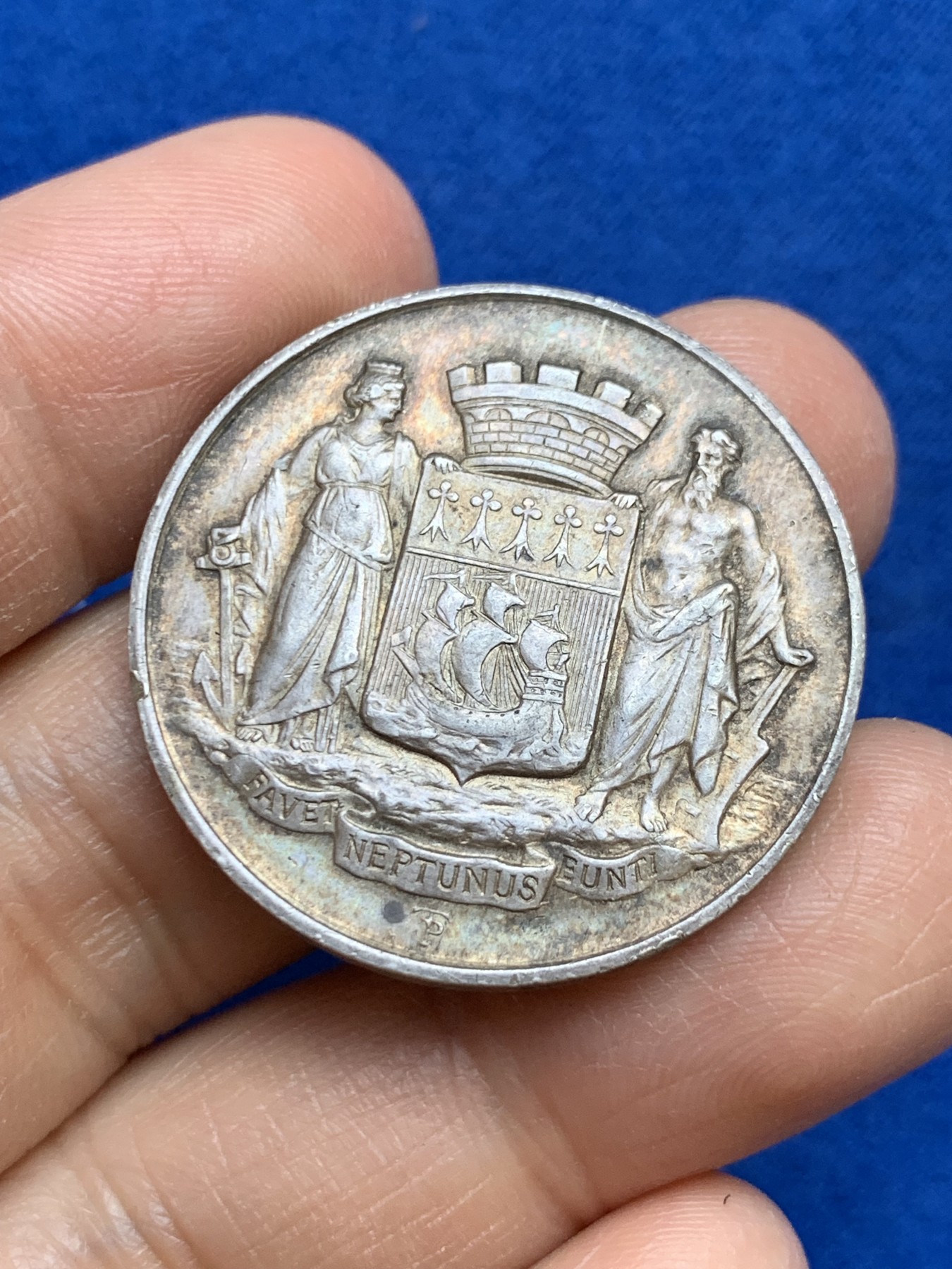 《竞宝斋》第237场- 周日，周一，周二，周日 疯狂4连拍 (全场包邮) 法国南特储蓄银行银质代币，14.92g，32.4mm，丰饶角边铭