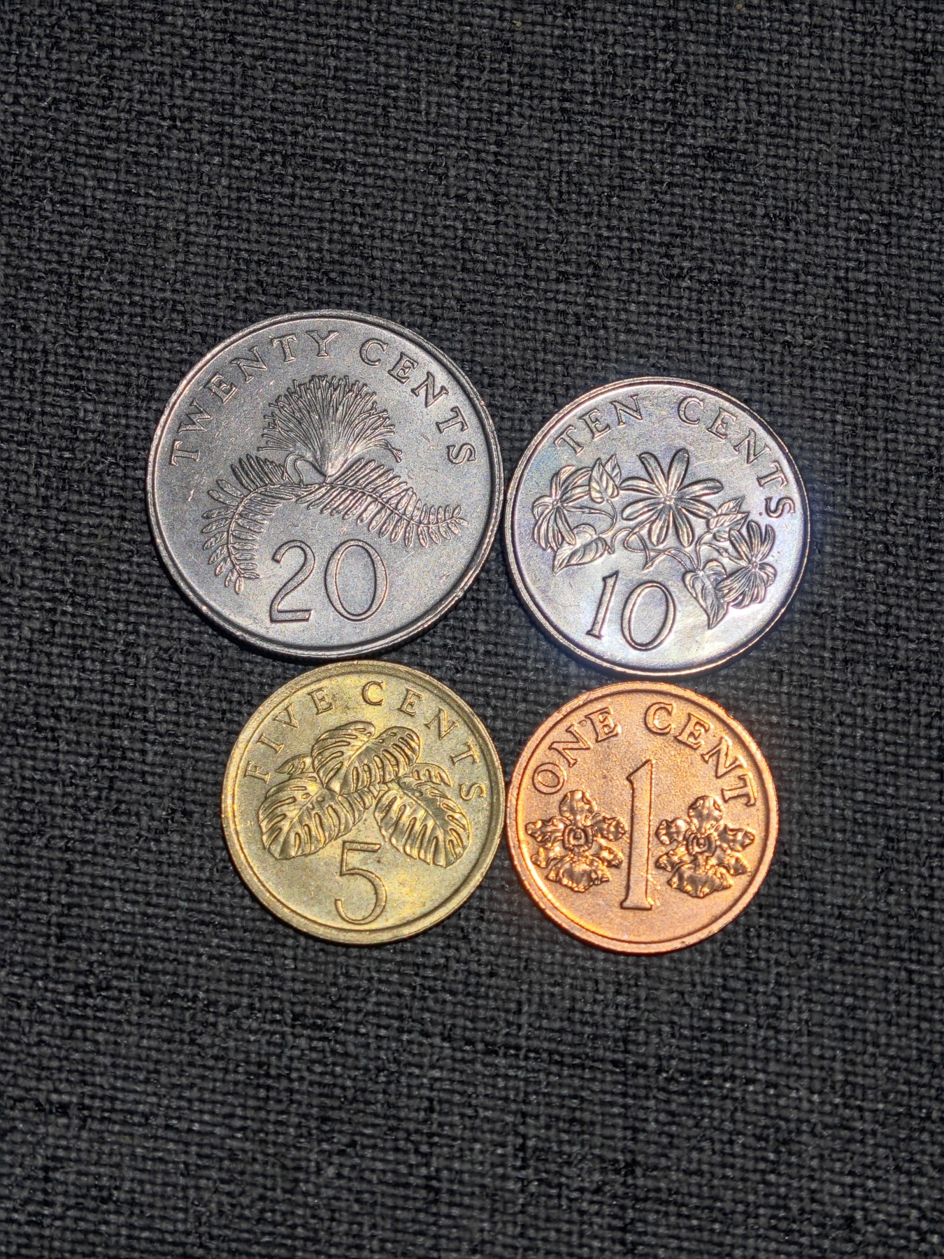 外国硬币收藏第8期 新加坡20、10、5、1分4枚