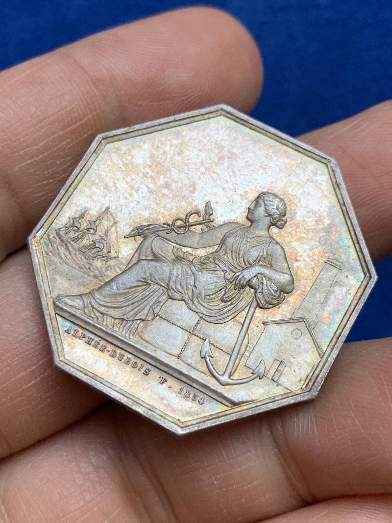 《竞宝斋》第237场- 周日，周一，周二，周日 疯狂4连拍 (全场包邮) 法国八角银章，瓦伦谢纳储蓄银行，19.90g，35.3mm，手指边铭，边道犀利