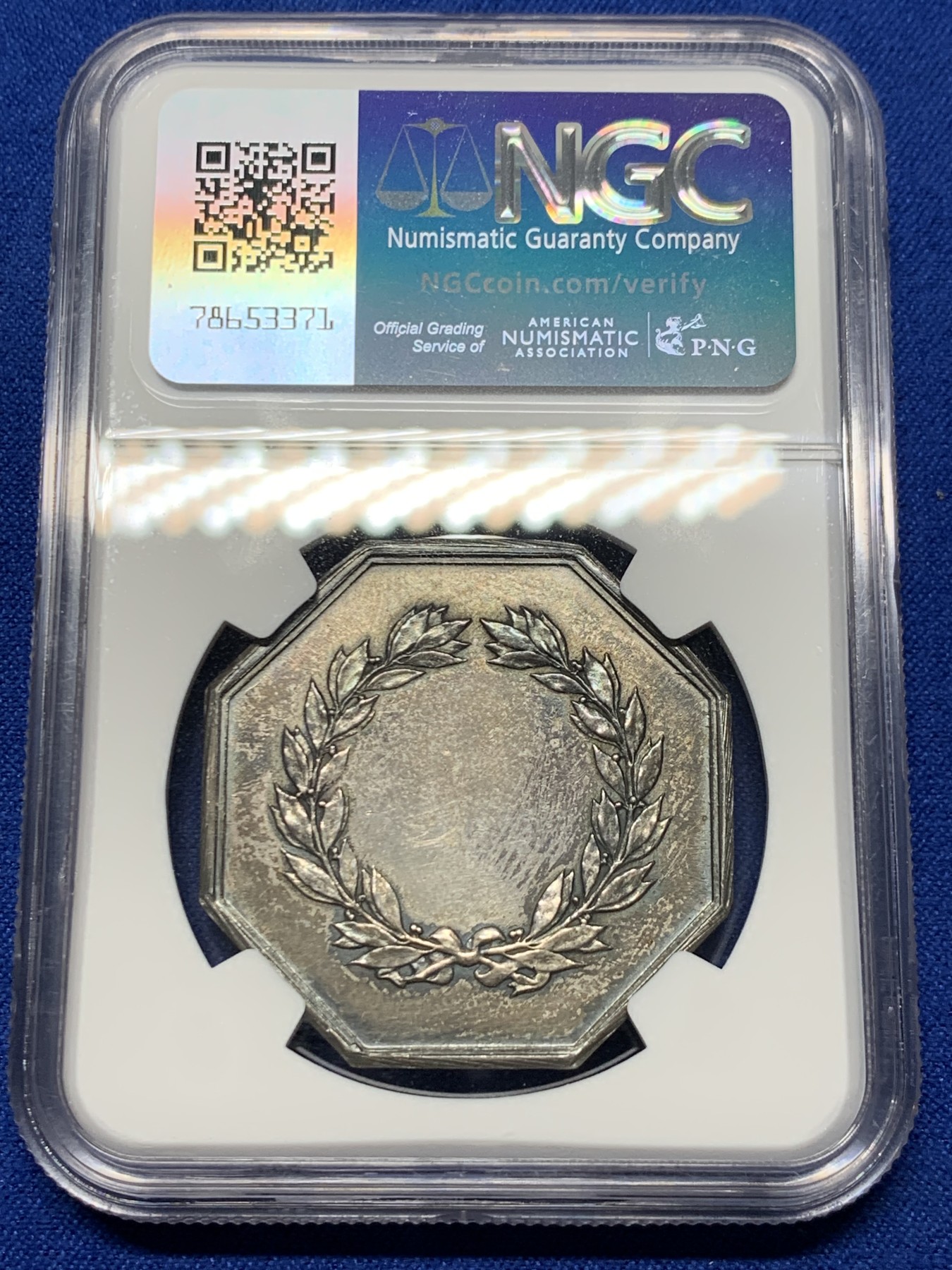 《竞宝斋》第237场- 周日，周一，周二，周日 疯狂4连拍 (全场包邮) NGC MS61 法国 1819 凤凰火灾保险公司 银质八角代币 包浆细节都很好 