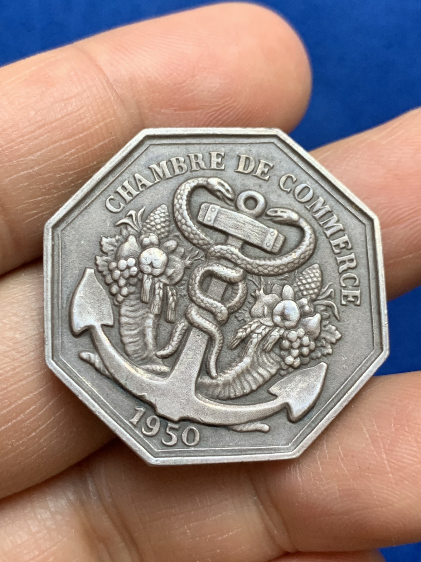 《竞宝斋》第237场- 周日，周一，周二，周日 疯狂4连拍 (全场包邮) 法国勒阿弗尔商会八角银质代币，17.11g，32.3mm，丰饶角+1AR边铭