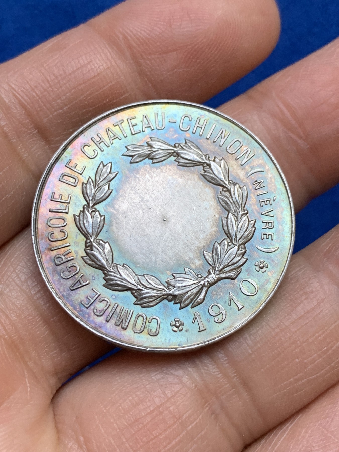 《竞宝斋》第237场- 周日，周一，周二，周日 疯狂4连拍 (全场包邮) 法国希农堡农业展银代币，14.75g，32.7mm，菱形+野猪头ARGET，950/1000，五彩包浆