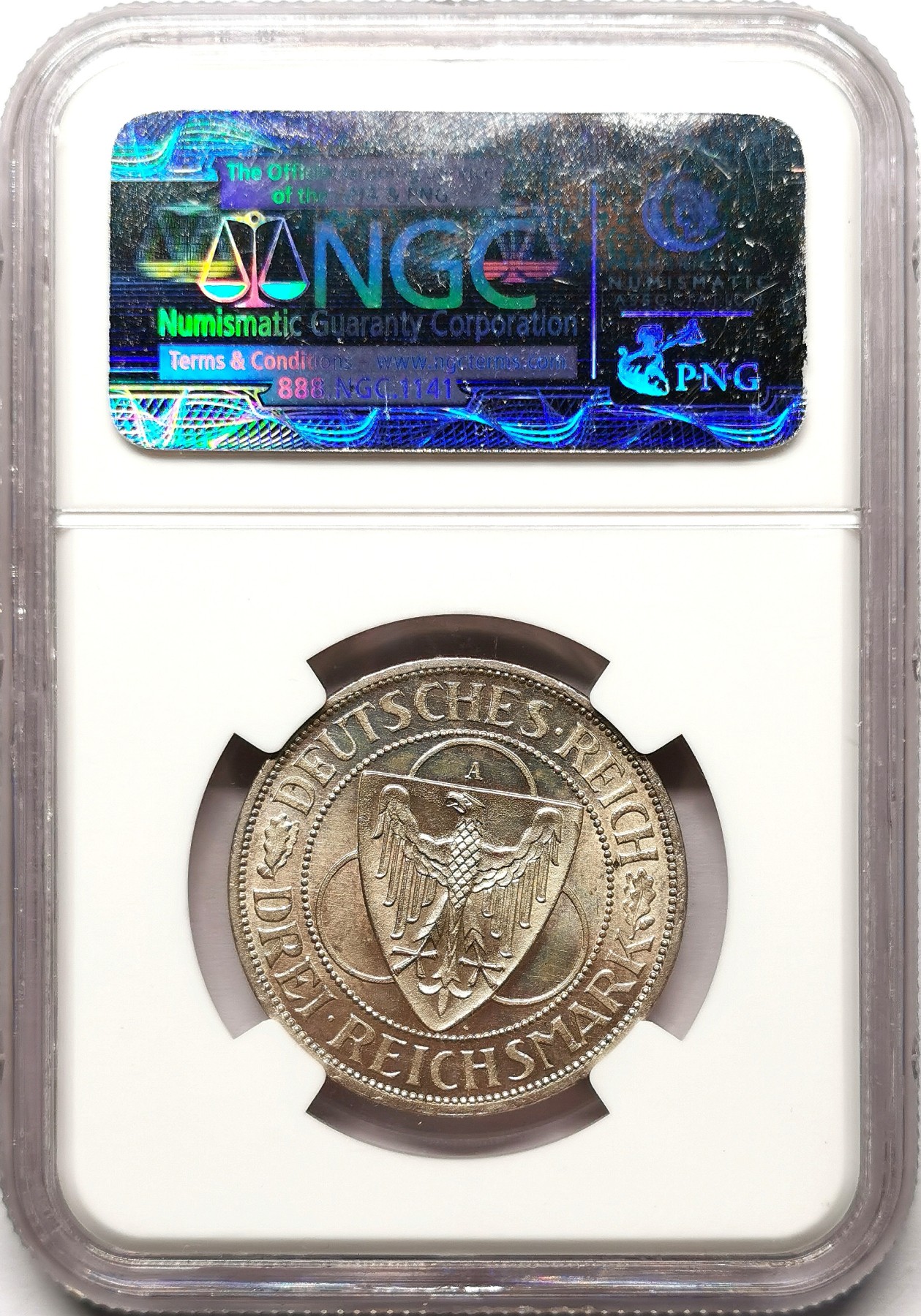 凡希社世界钱币微拍第二百五十九期 1930魏玛莱茵兰解放3马克纪念银币NGC-MS64