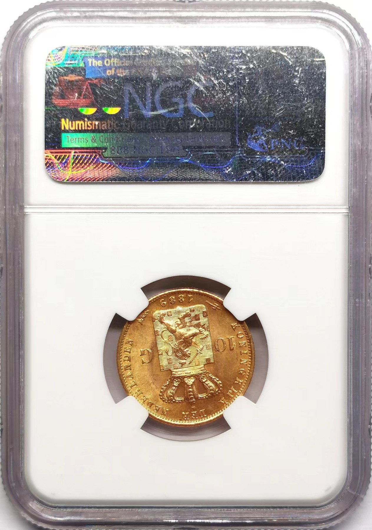 凡希社世界钱币微拍第二百五十九期 1889荷兰威廉三世10盾金币NGC-MS65 6.729g，900金