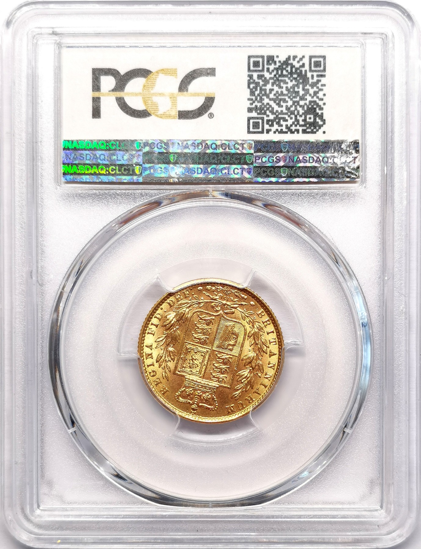 凡希社世界钱币微拍第二百五十九期 1871英国小维索维林金币背盾徽PCGS-MS63 模具编号101，7.988g，900金