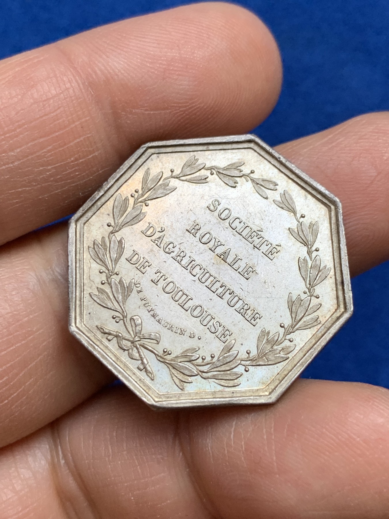 《竞宝斋》第237场- 周日，周一，周二，周日 疯狂4连拍 (全场包邮) 法国八角银章，图卢兹农业、园艺、渔业、狩猎和皇家农业学会，11.43g，29.7mm，早期无边铭
