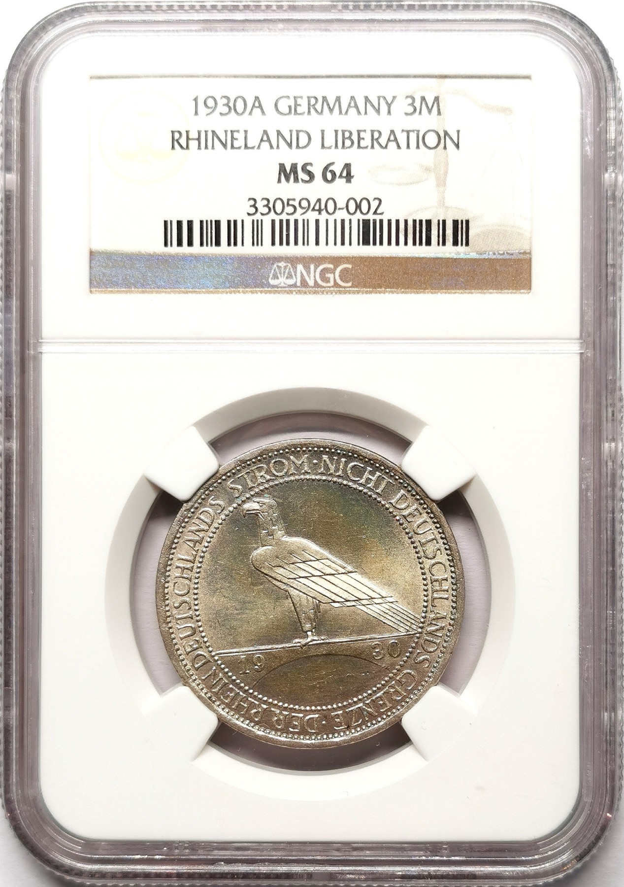凡希社世界钱币微拍第二百五十九期 1930魏玛莱茵兰解放3马克纪念银币NGC-MS64