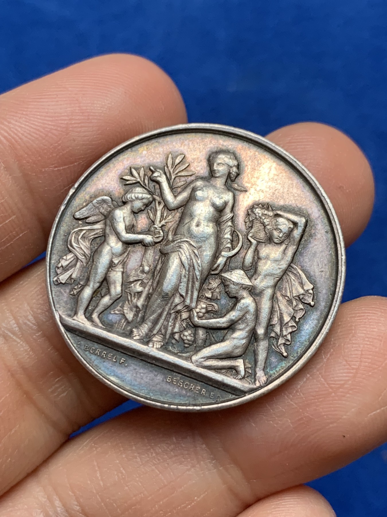 《竞宝斋》第237场- 周日，周一，周二，周日 疯狂4连拍 (全场包邮) 法国银质代币，卢瓦尔农业和葡萄栽培公司，16.09g，32.45mm，丰饶角边铭