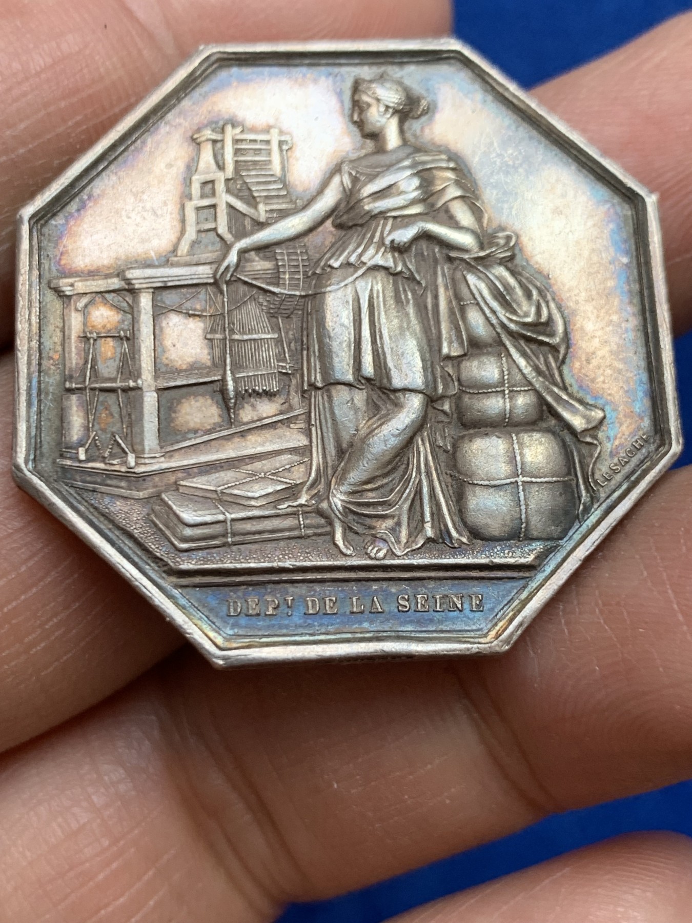 《竞宝斋》第237场- 周日，周一，周二，周日 疯狂4连拍 (全场包邮) 法国八角银章，塞纳河工会，18.42g，36.7mm，1860-1879年蜜蜂边铭