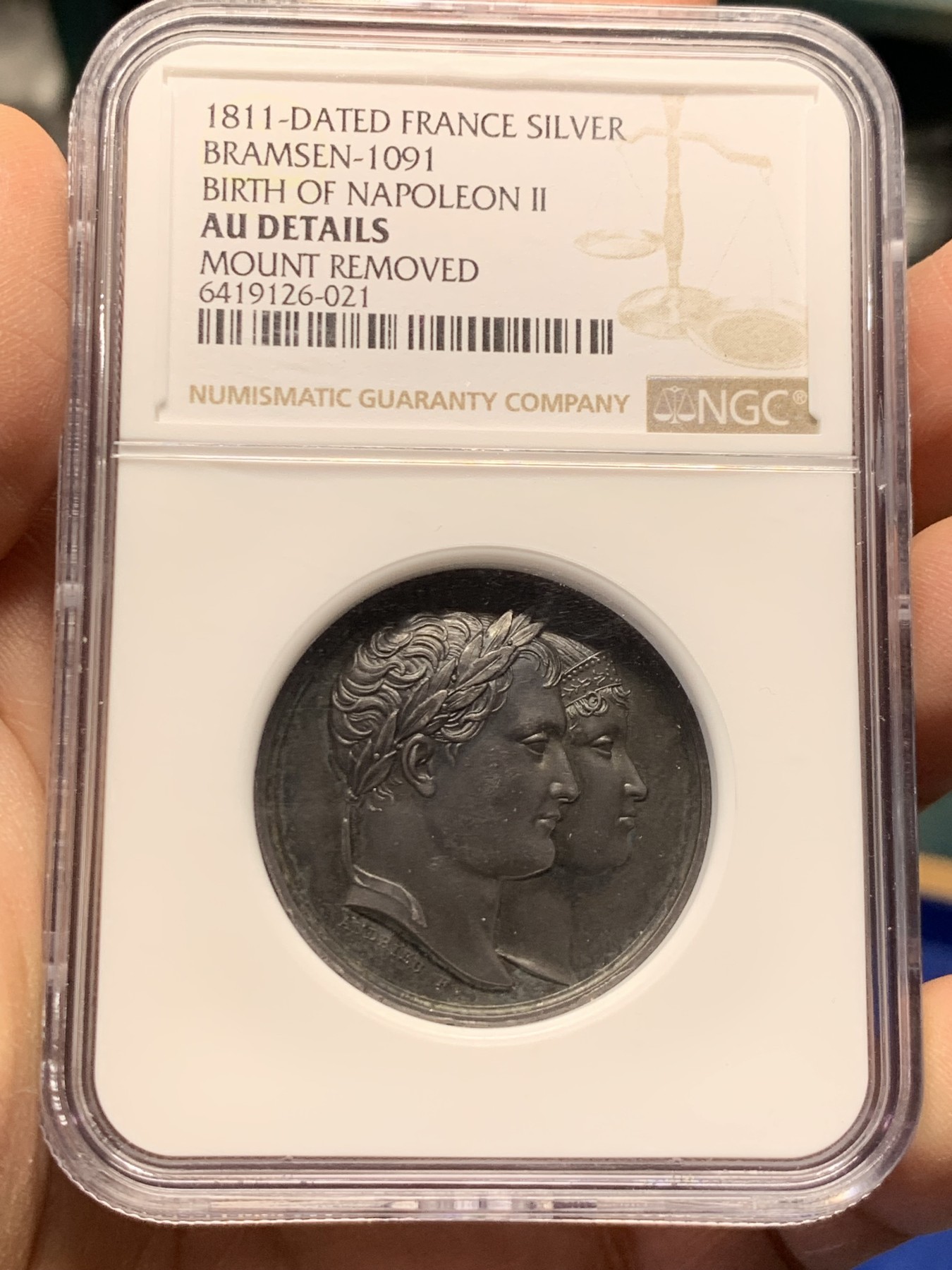 《竞宝斋》第237场- 周日，周一，周二，周日 疯狂4连拍 (全场包邮) NGC-AUD 法国1811年拿破仑二世罗马王诞生纪念银章，拿破仑与玛丽皇后，早期原铸