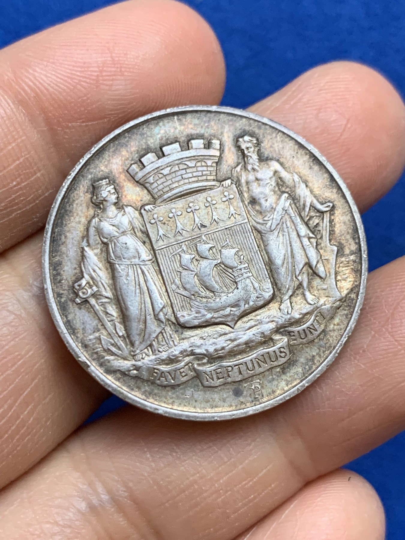 《竞宝斋》第237场- 周日，周一，周二，周日 疯狂4连拍 (全场包邮) 法国南特储蓄银行银质代币，14.92g，32.4mm，丰饶角边铭