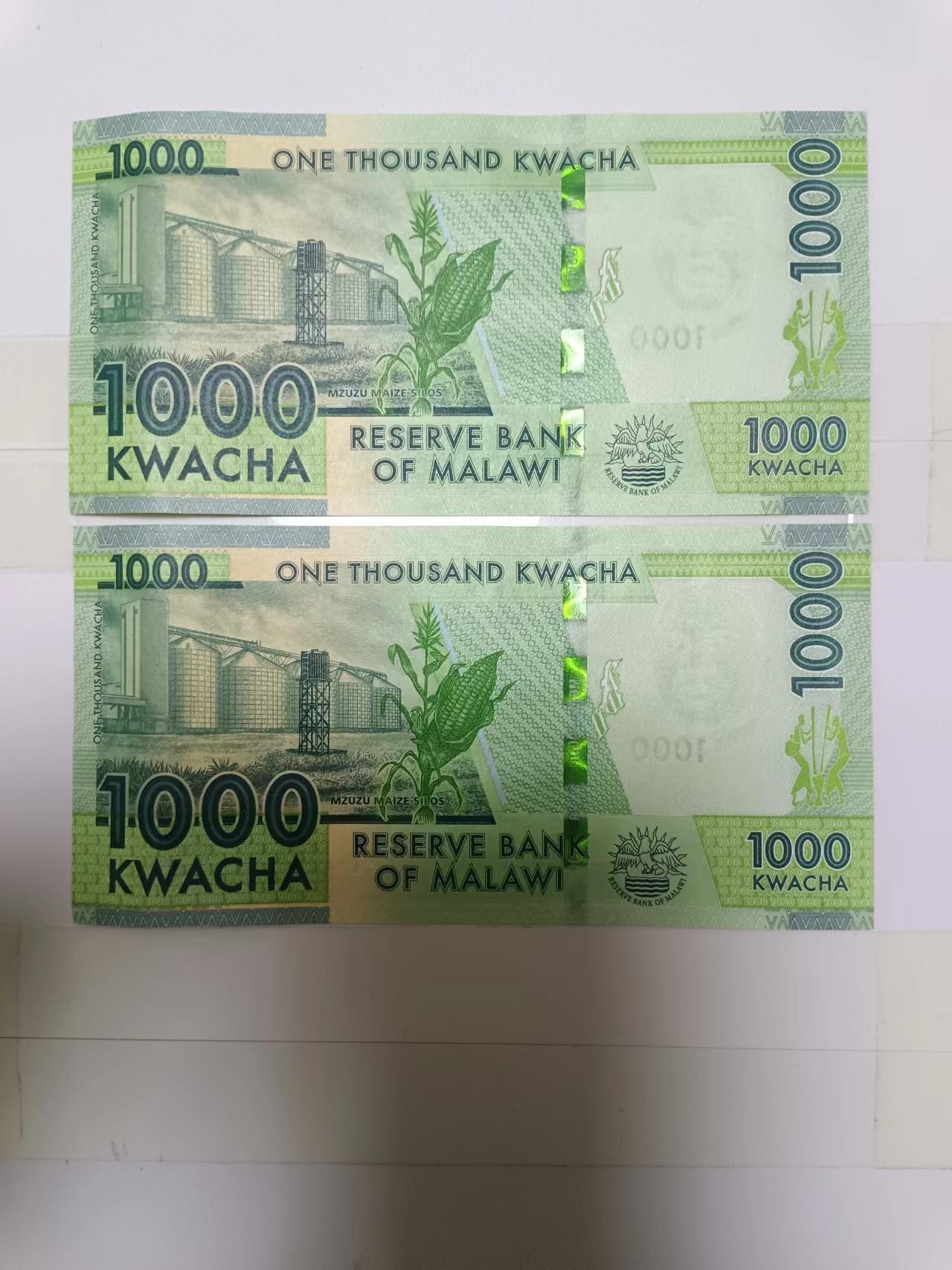 【20240123】非全新纸币第109场 马拉维1000瓦查2张纸币，全新