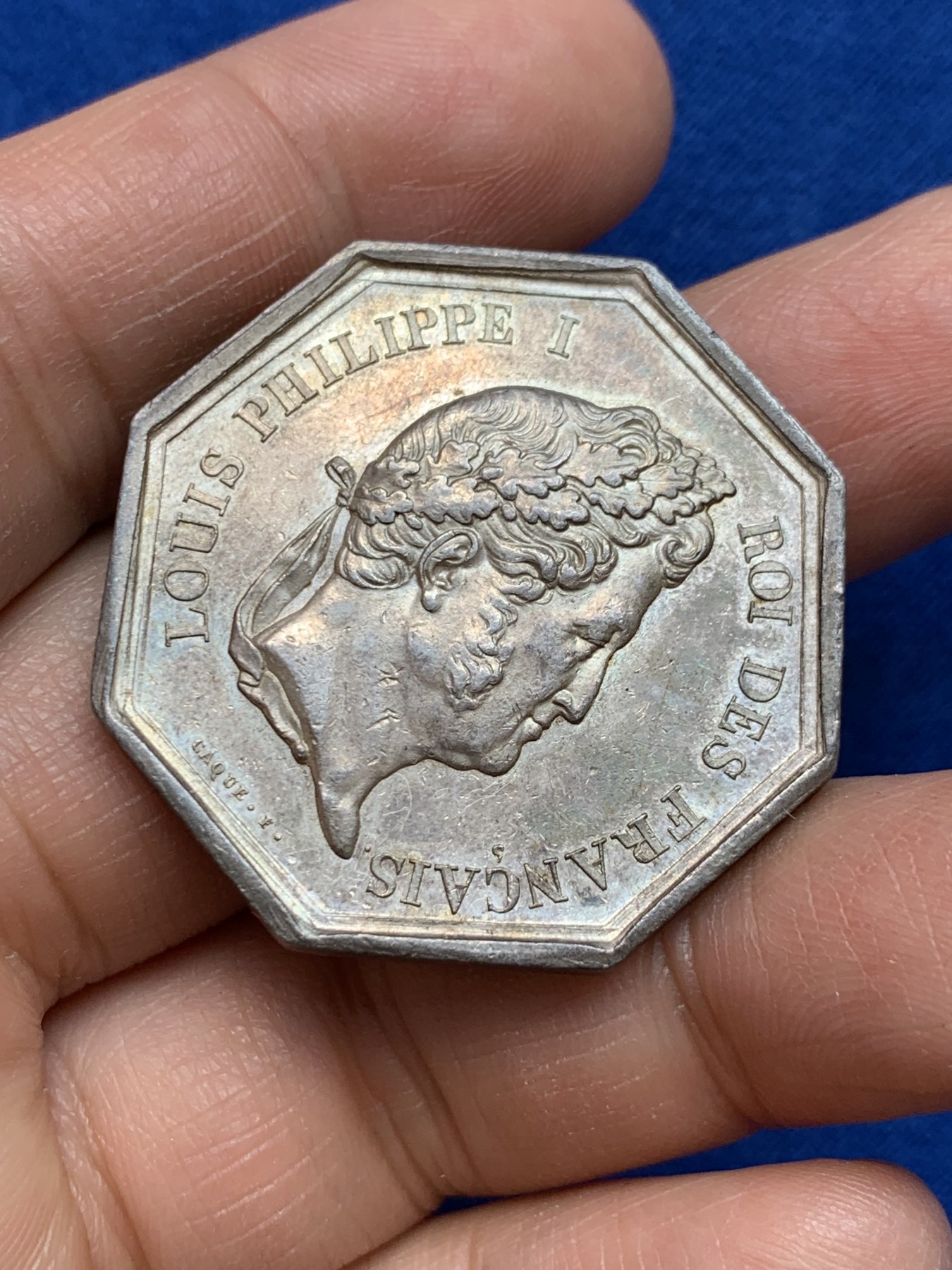 《竞宝斋》第237场- 周日，周一，周二，周日 疯狂4连拍 (全场包邮) 法国 1832-1841 八角银质代币，凤凰火灾保险公司，涅槃重生 菲利普一世头像，神灯边铭 22.82克，36毫米