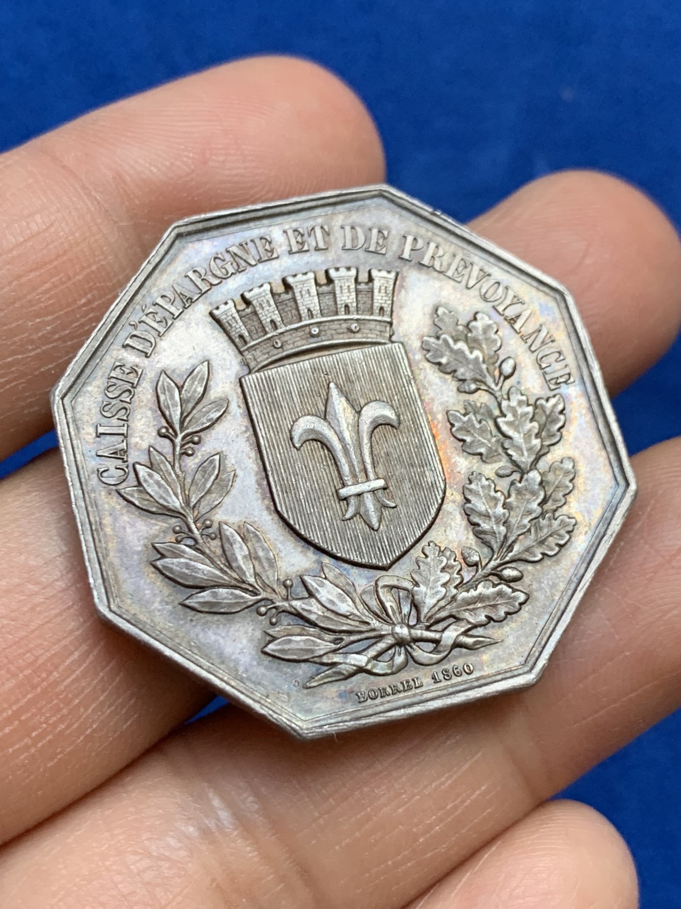 《竞宝斋》第237场- 周日，周一，周二，周日 疯狂4连拍 (全场包邮) 法国八角银章，里尔储蓄银行，21.34g，36.5mm，丰饶角边铭，大规格，油性包浆状态很好