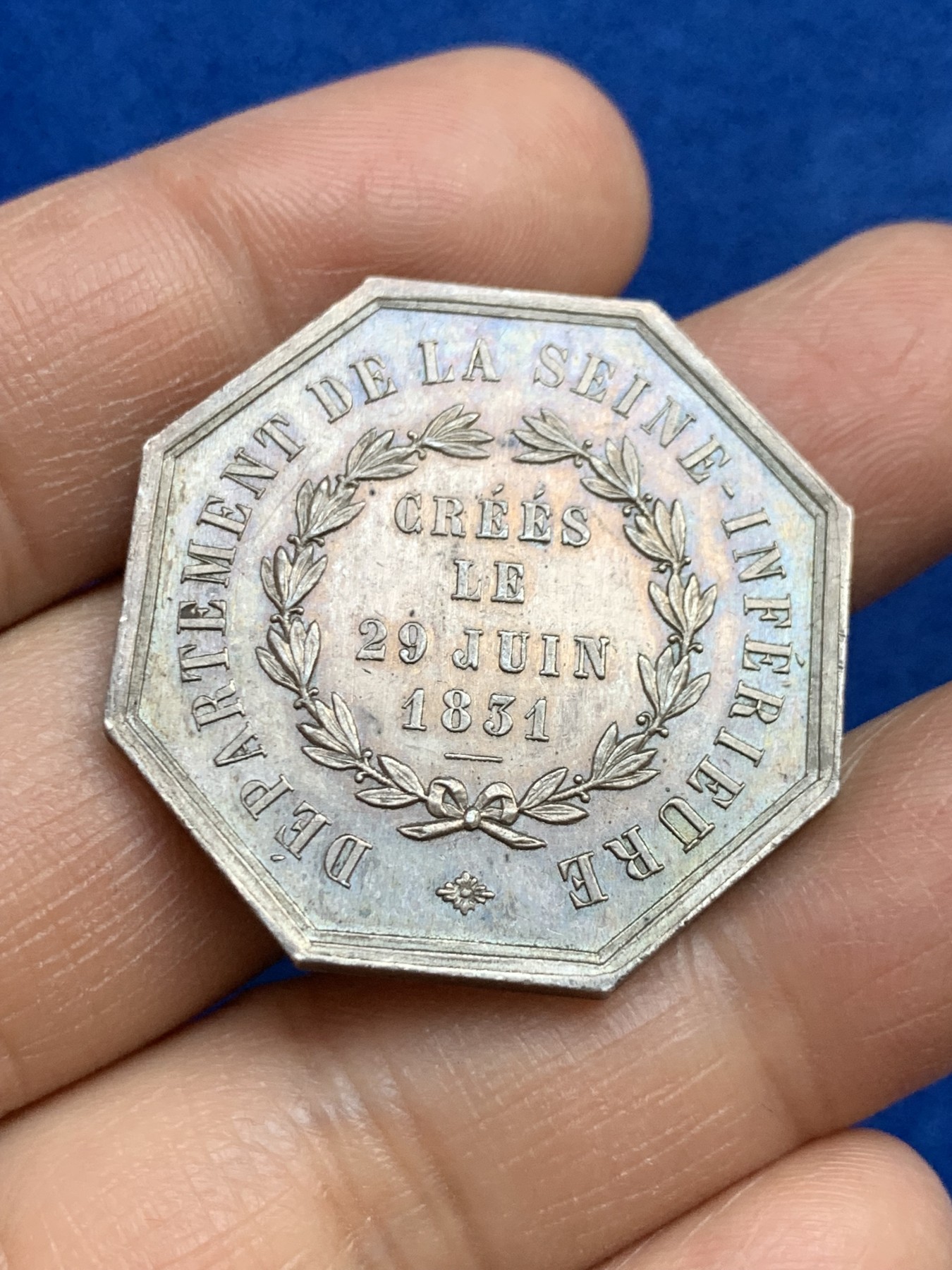 《竞宝斋》第237场- 周日，周一，周二，周日 疯狂4连拍 (全场包邮) 法国公鸡八角银章，下塞纳省公共援助医学会，18.7g，33.7mm，丰饶角边铭