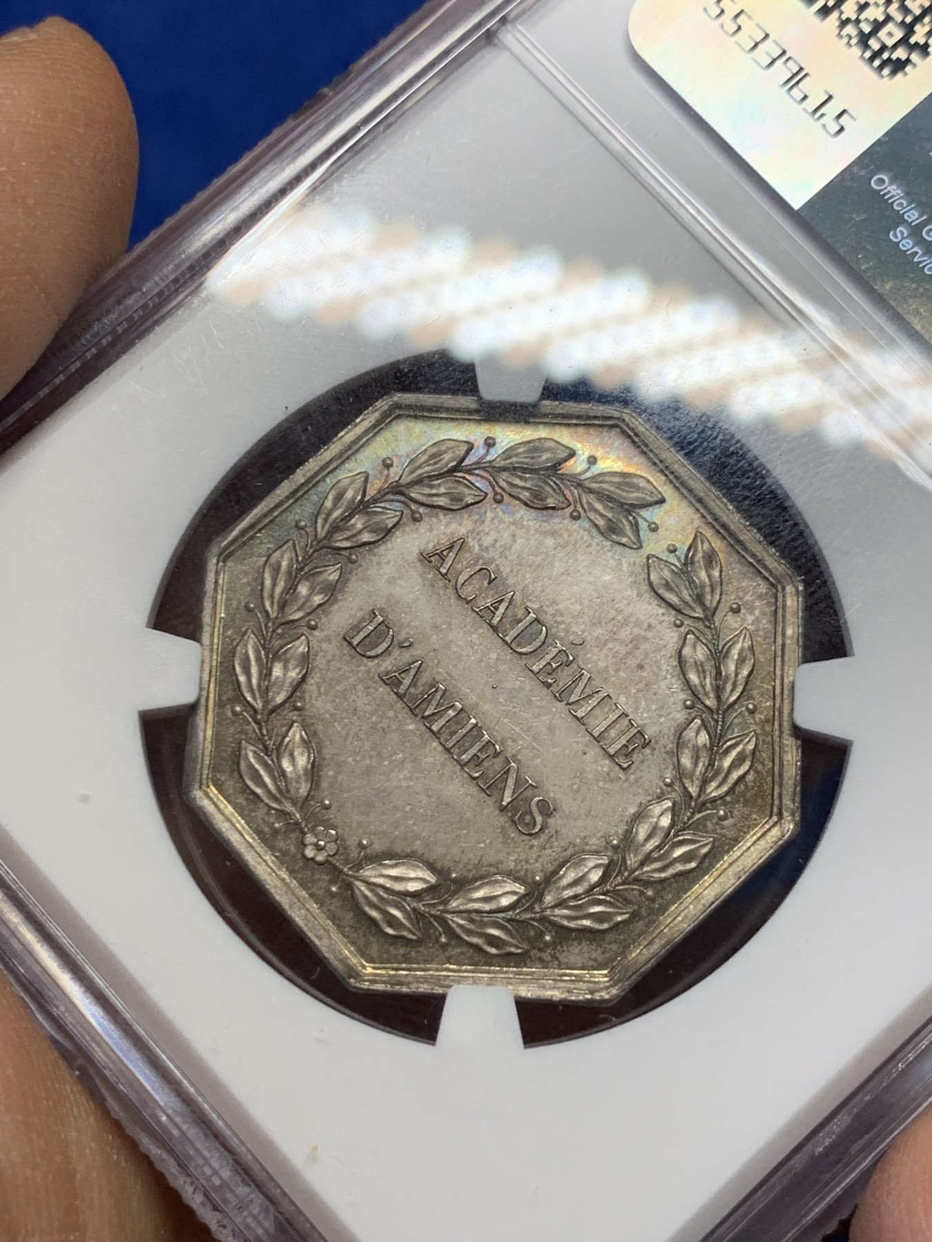 《竞宝斋》第237场- 周日，周一，周二，周日 疯狂4连拍 (全场包邮) NGC MS64 法国 1860-1879 亚眠学院八角代用银币，山上的寺庙配合金色包浆更加万丈光芒