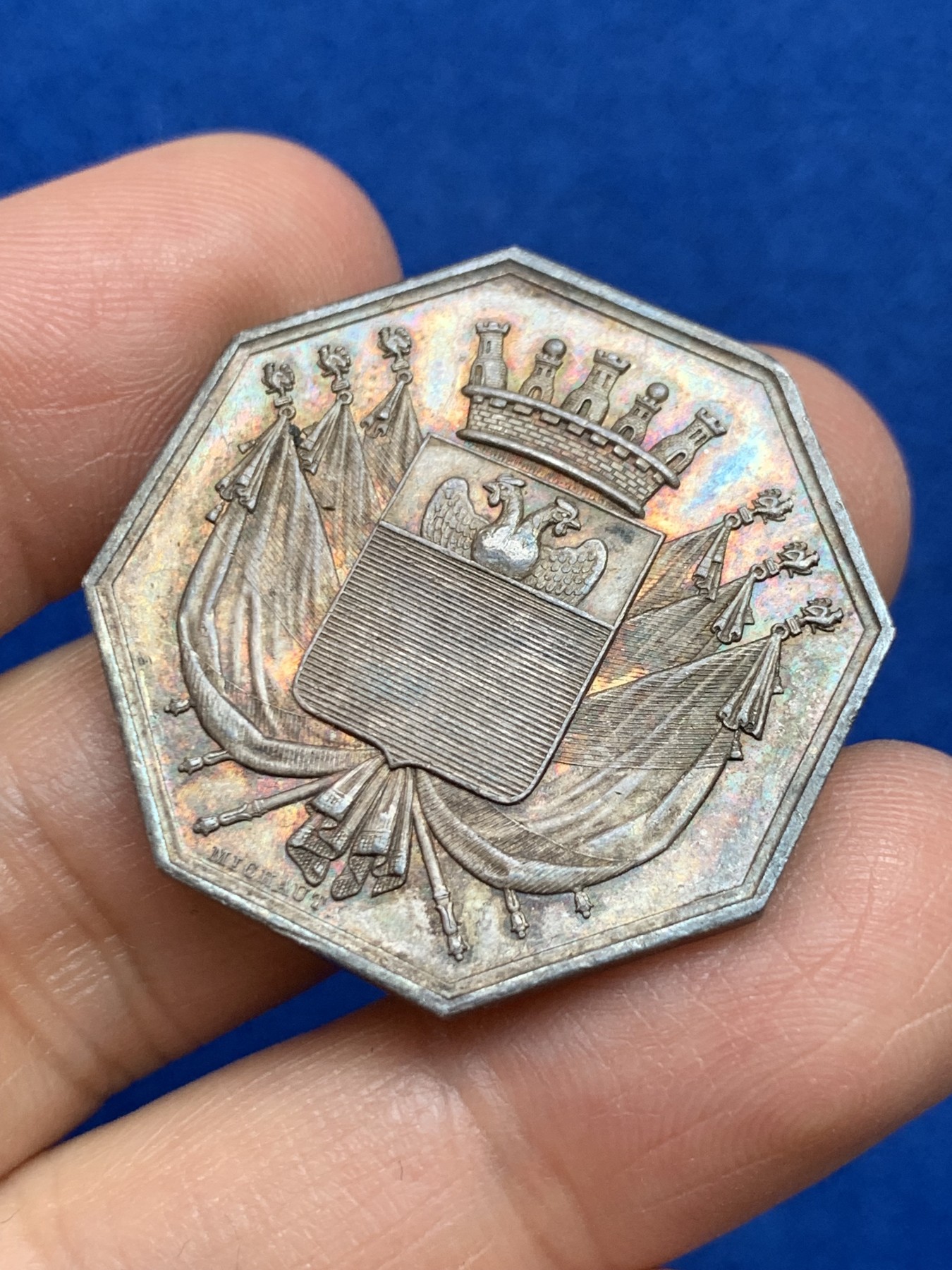 《竞宝斋》第237场- 周日，周一，周二，周日 疯狂4连拍 (全场包邮) 法国凡尔赛市政委员会八角银质代币，16.02g，32.8mm，早期无边铭