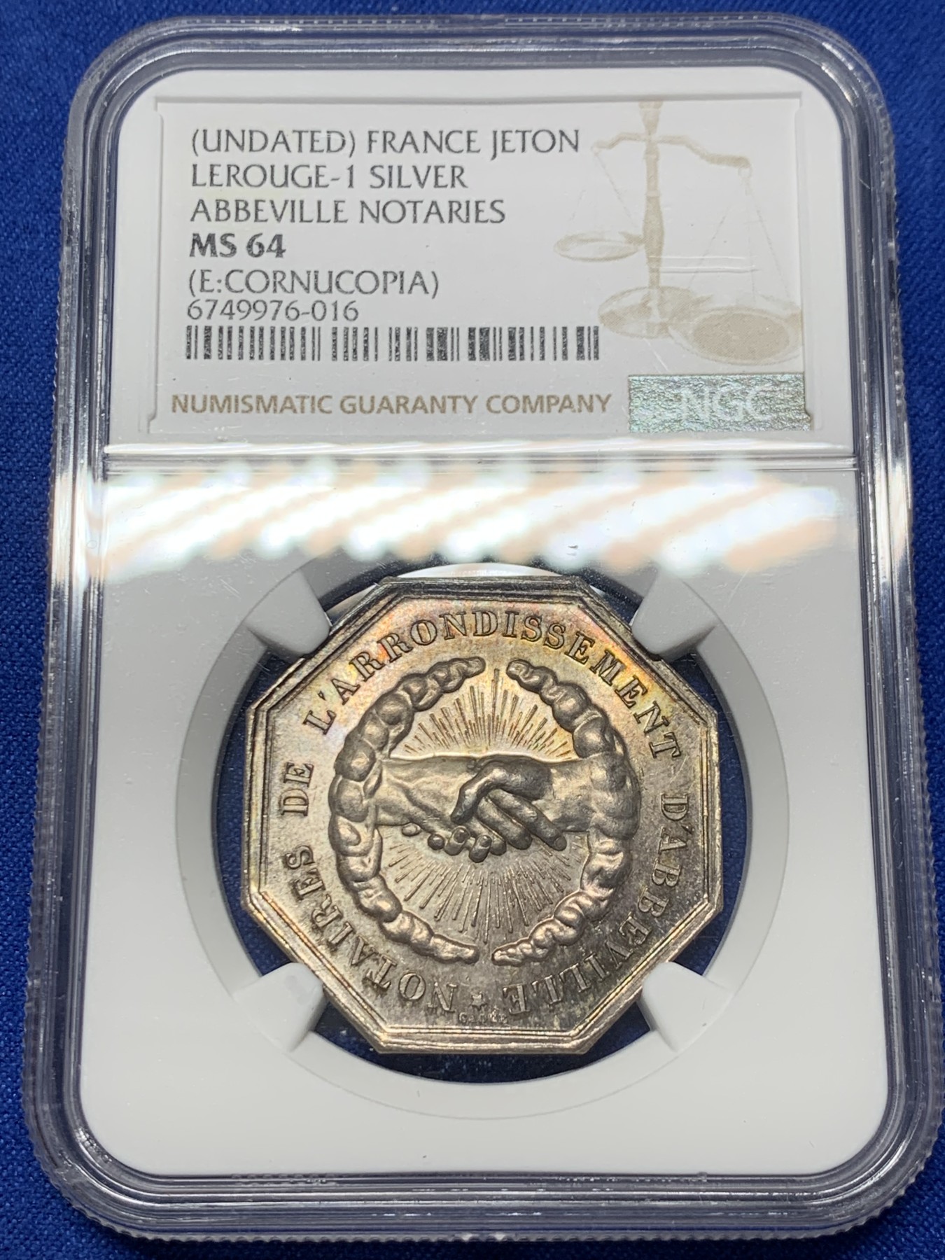 《竞宝斋》第237场- 周日，周一，周二，周日 疯狂4连拍 (全场包邮) NGC-MS64 法国八角银章，阿比维尔公证处