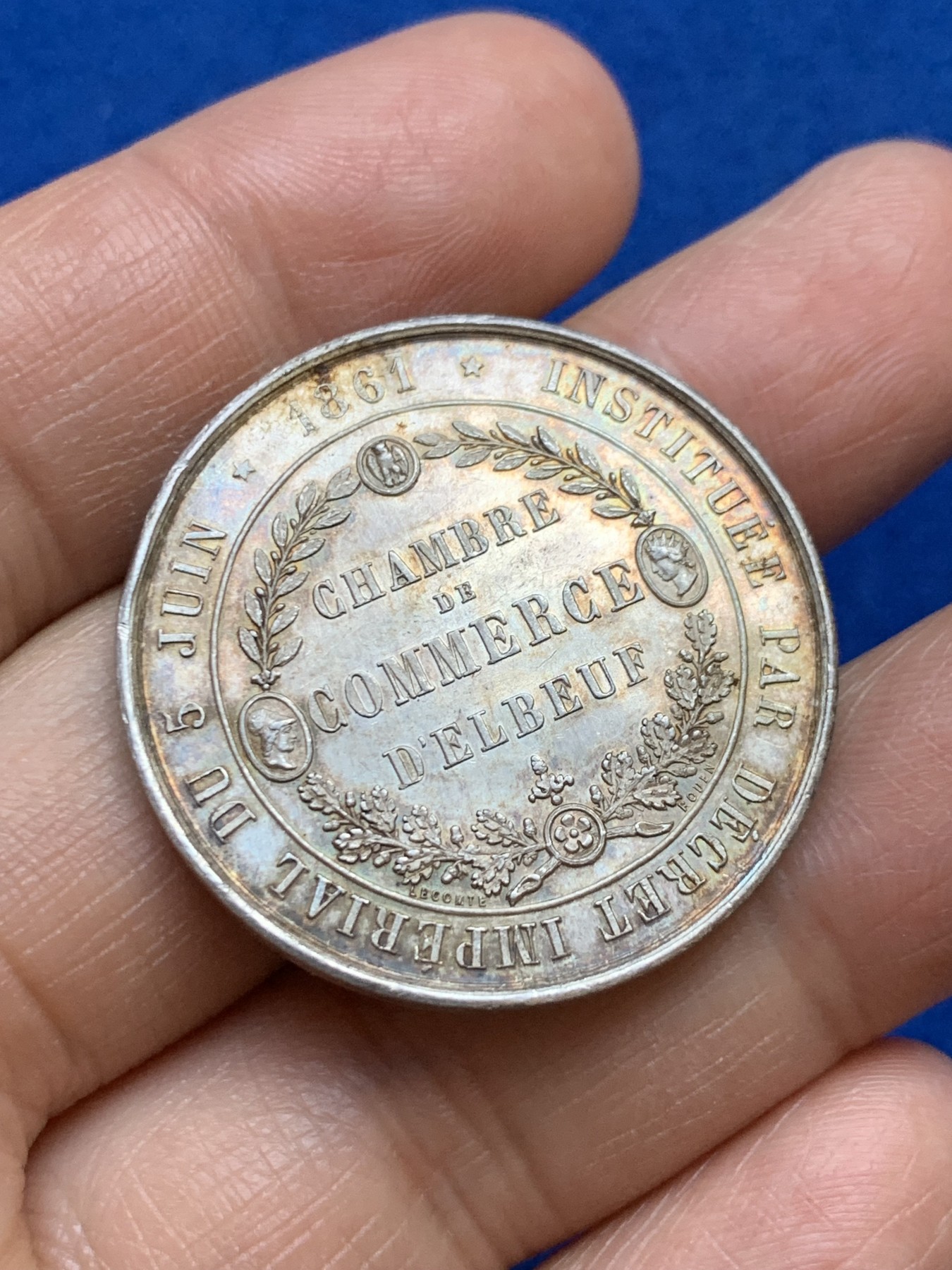 《竞宝斋》第237场- 周日，周一，周二，周日 疯狂4连拍 (全场包邮) 法国埃尔伯夫商会银质jeton，14.25g，33.7mm，丰饶角边铭，黄油彩，底板好