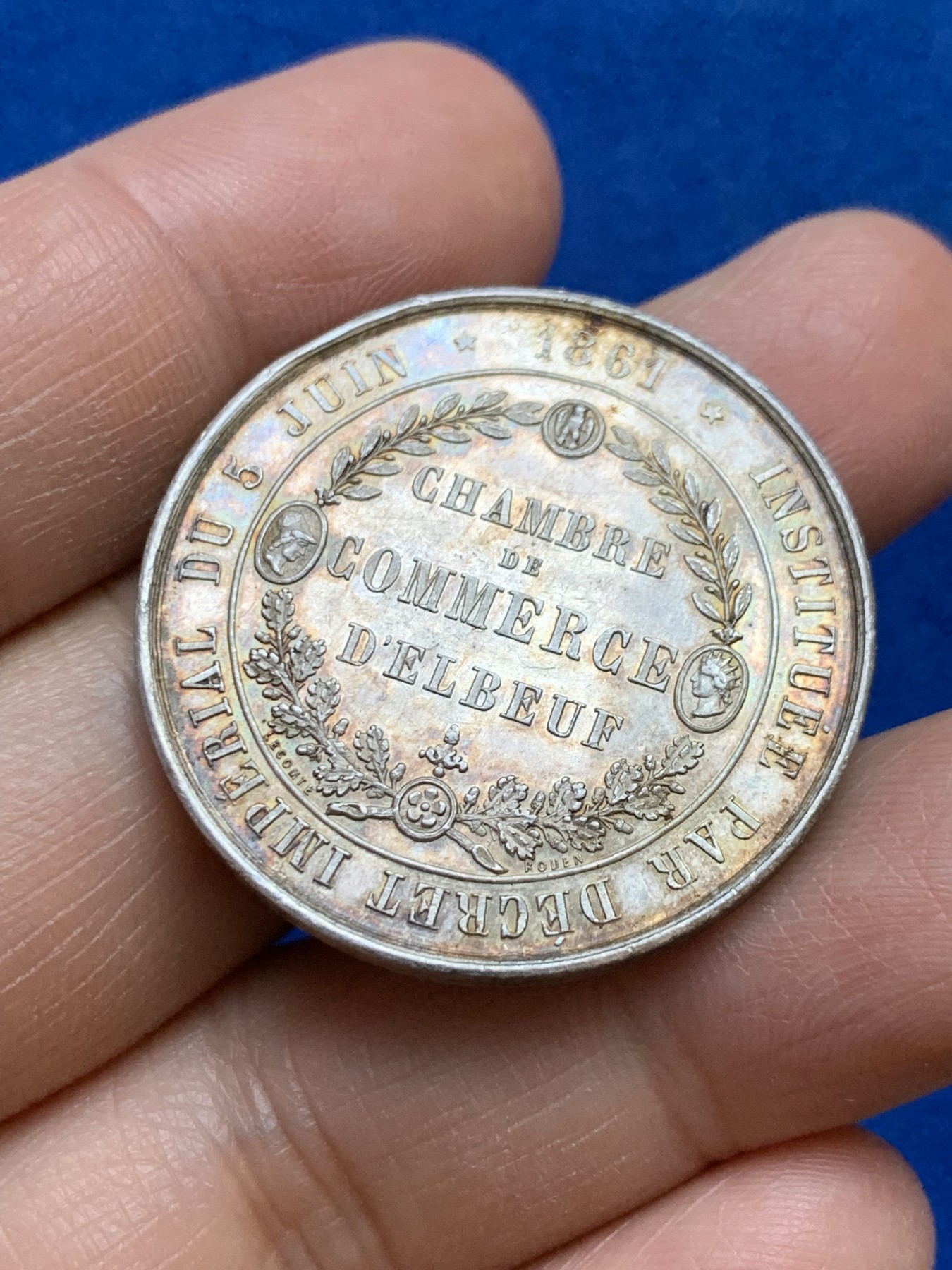 《竞宝斋》第237场- 周日，周一，周二，周日 疯狂4连拍 (全场包邮) 法国埃尔伯夫商会银质jeton，14.25g，33.7mm，丰饶角边铭，黄油彩，底板好