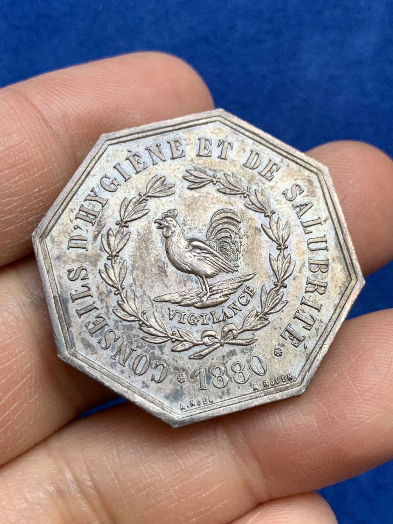 《竞宝斋》第237场- 周日，周一，周二，周日 疯狂4连拍 (全场包邮) 法国公鸡八角银章，下塞纳省公共援助医学会，18.7g，33.7mm，丰饶角边铭